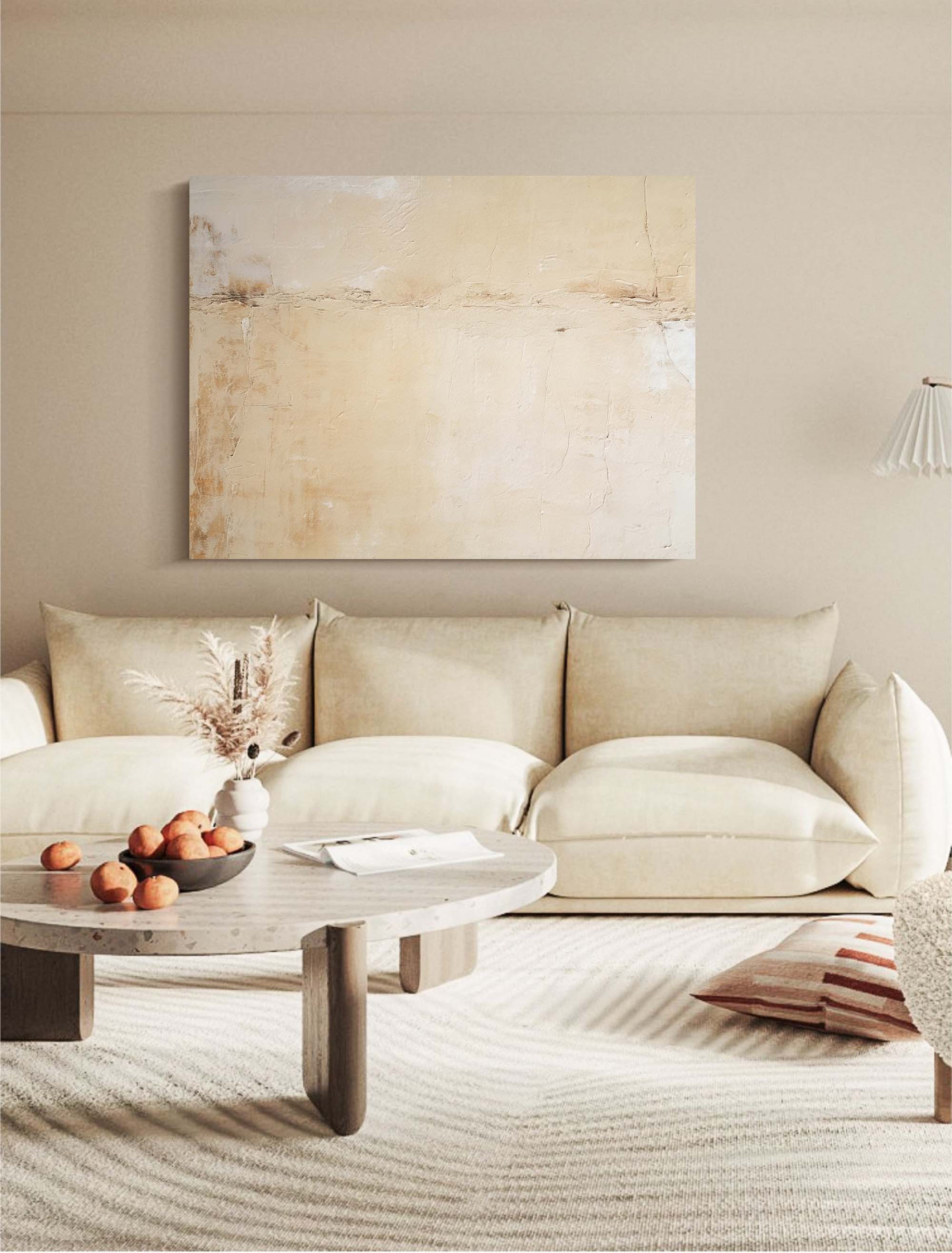 Original Beige Minimalist Abstract Acrylic Painting Framed Large Wall Art Texture Abstract Oil Painting Home Decor