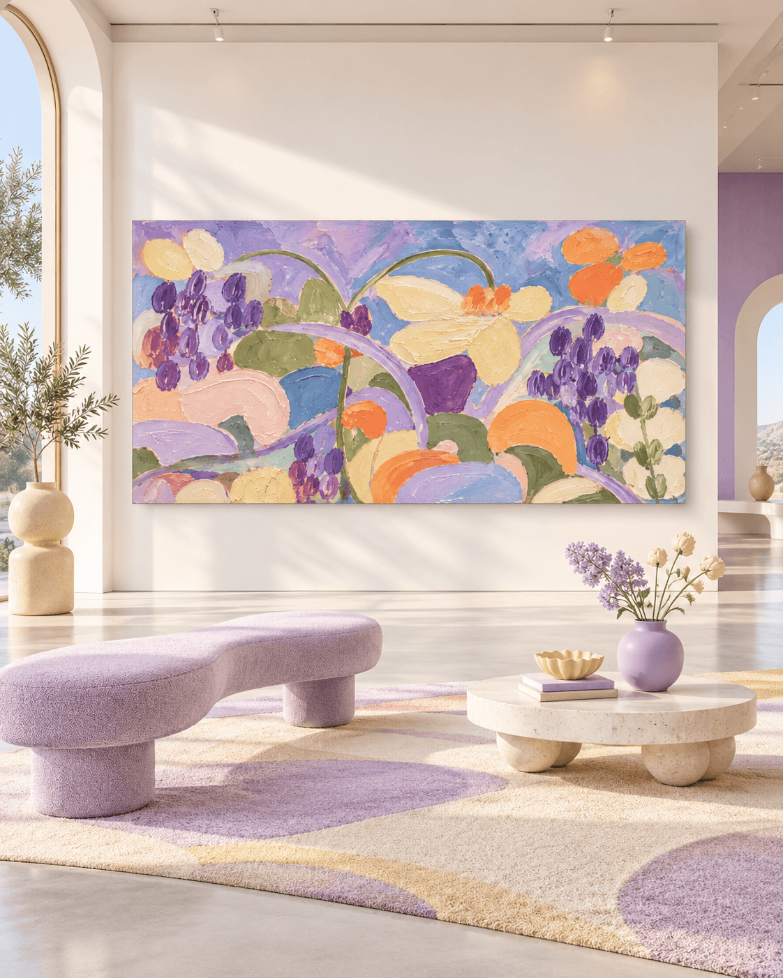 Romantic Textured Abstract Art Painting In Scandinavian Style For Bedroom