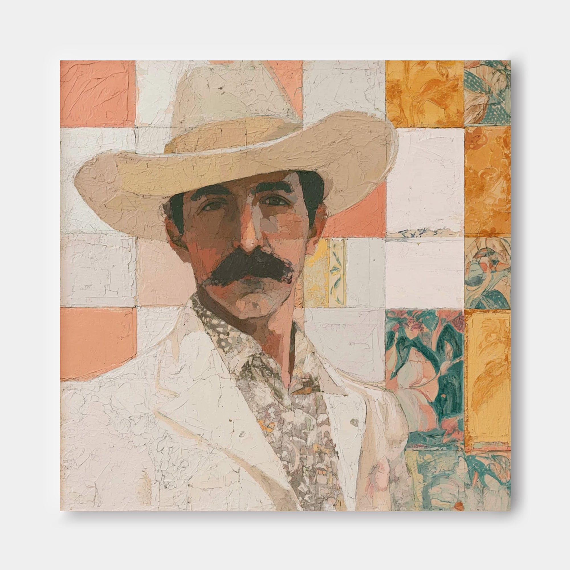 Modern Cowboy Portrait Art Geometric Abstract Painting For Living Room Decor
