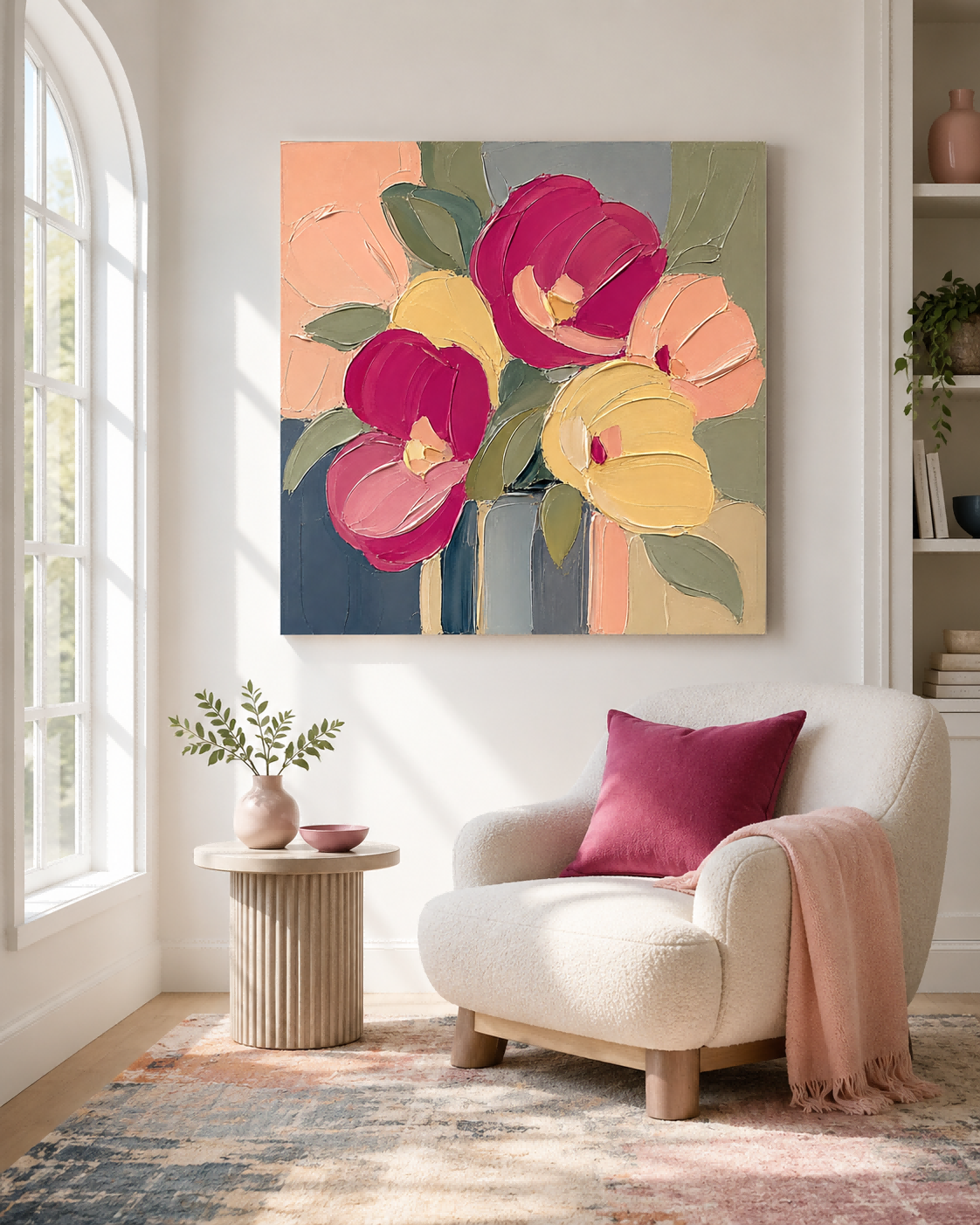 Modern Impasto Floral Painting With Bold Colors And Textured Brushwork For Art Collectors