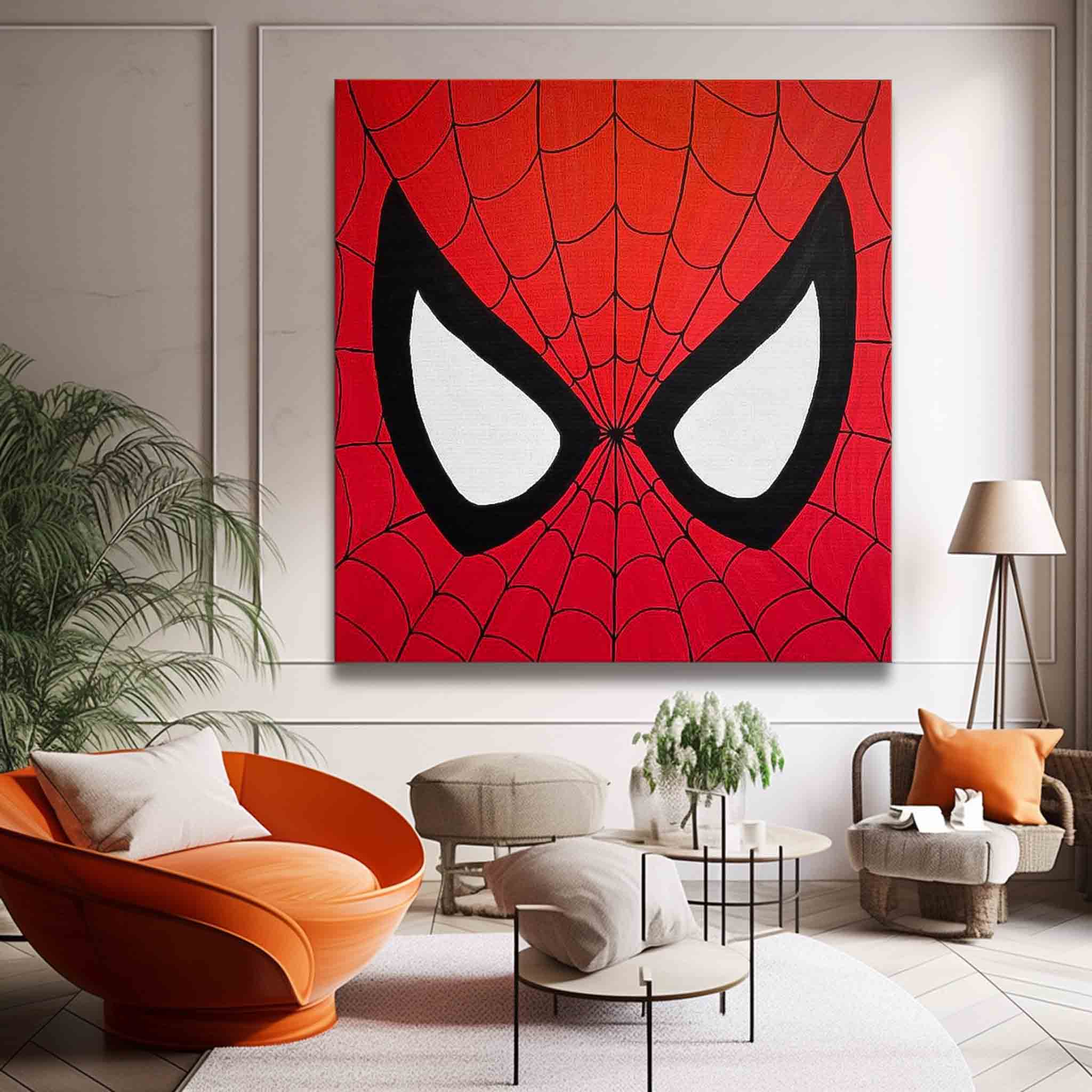 Minimalist Spider-Man Canvas Acrylic Painting Large Marvel Comics Characters Painting Original Wall Art