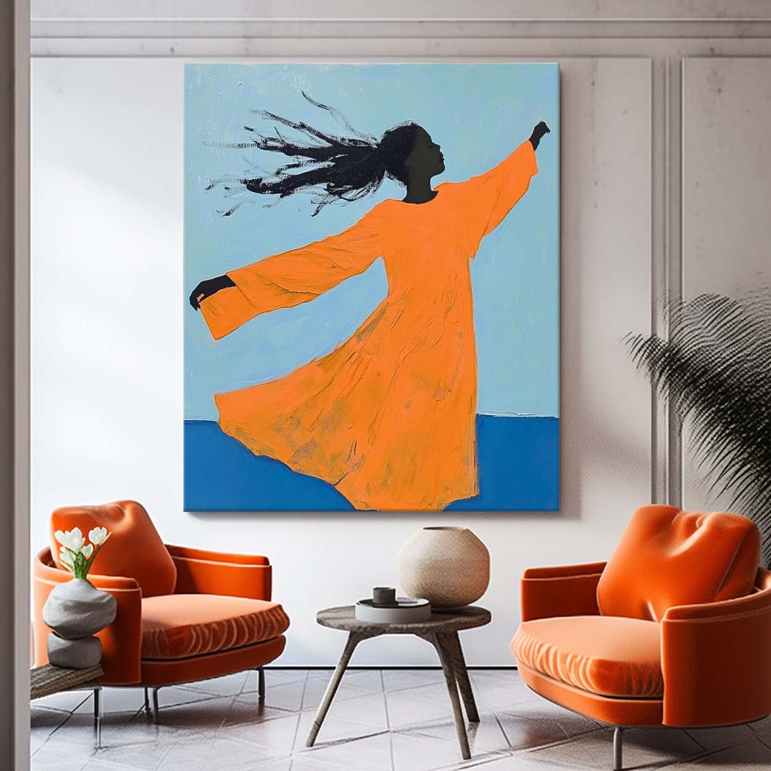 Large Girl Acrylic Painting Framed Original Contemporary Little Girl Wall Art Abstract Artwork Home Decor