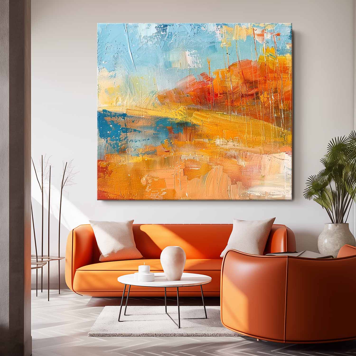 Square Orange Modern Nature Art Large Abstract Field Oil Painting On Canvas Original Wall Art Home Decor