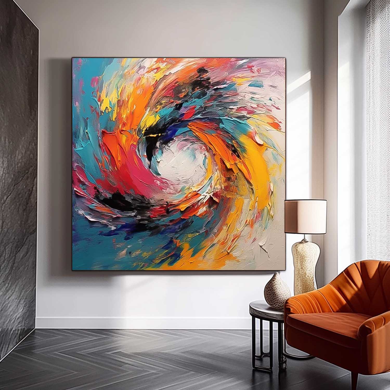 Colorful Vortex Oil Painting Square Texture Abstract Colorful Acrylic Painting On Canvas Large Wall Art