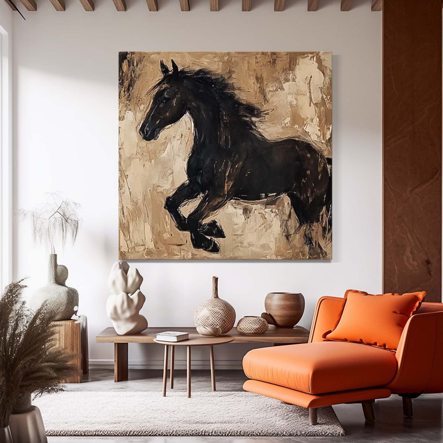 Large Retro Animal Artwork Home Decor Original Abstract Horse Wall Art Square Oil Painting Canvas