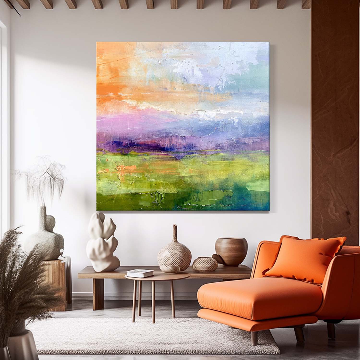 Ink Style Texture Painting Abstract Landscape Oil Painting Modern Colorful Dreamscape Sunrise Natural Artwork