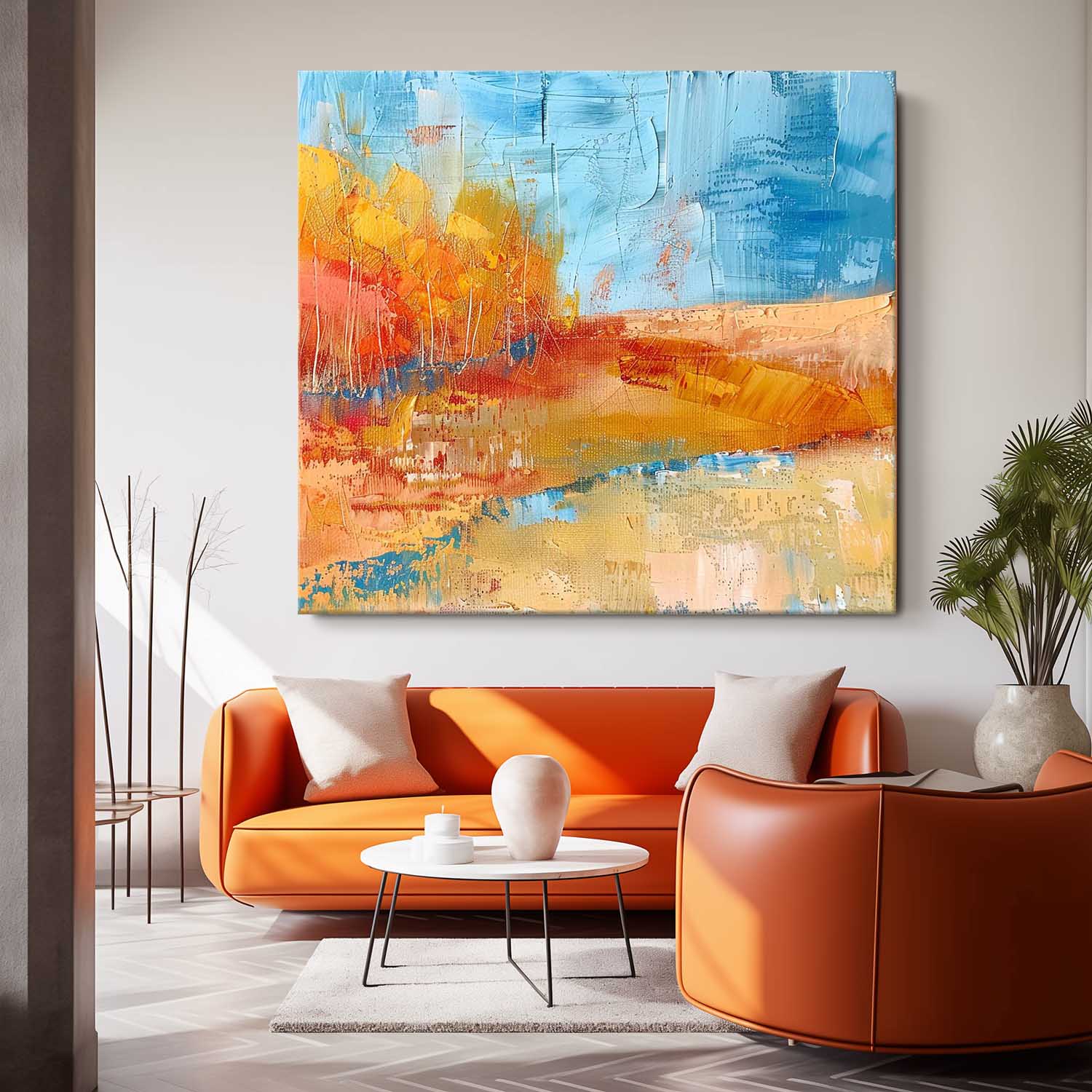 Large Abstract Field Oil Painting On Canvas Square Orange Modern Nature Art Original Wall Art Home Decor