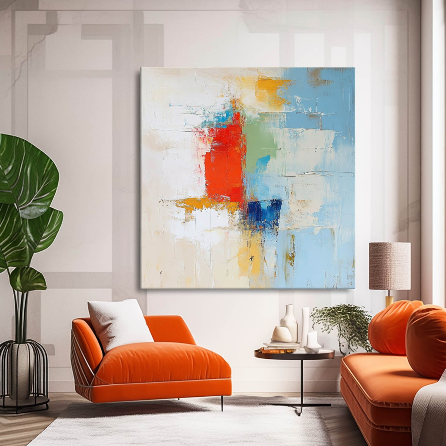 Color Large Square Texture Abstract Wall Art Framed Modern Abstract Oil  Painting Canvas Home Decorations