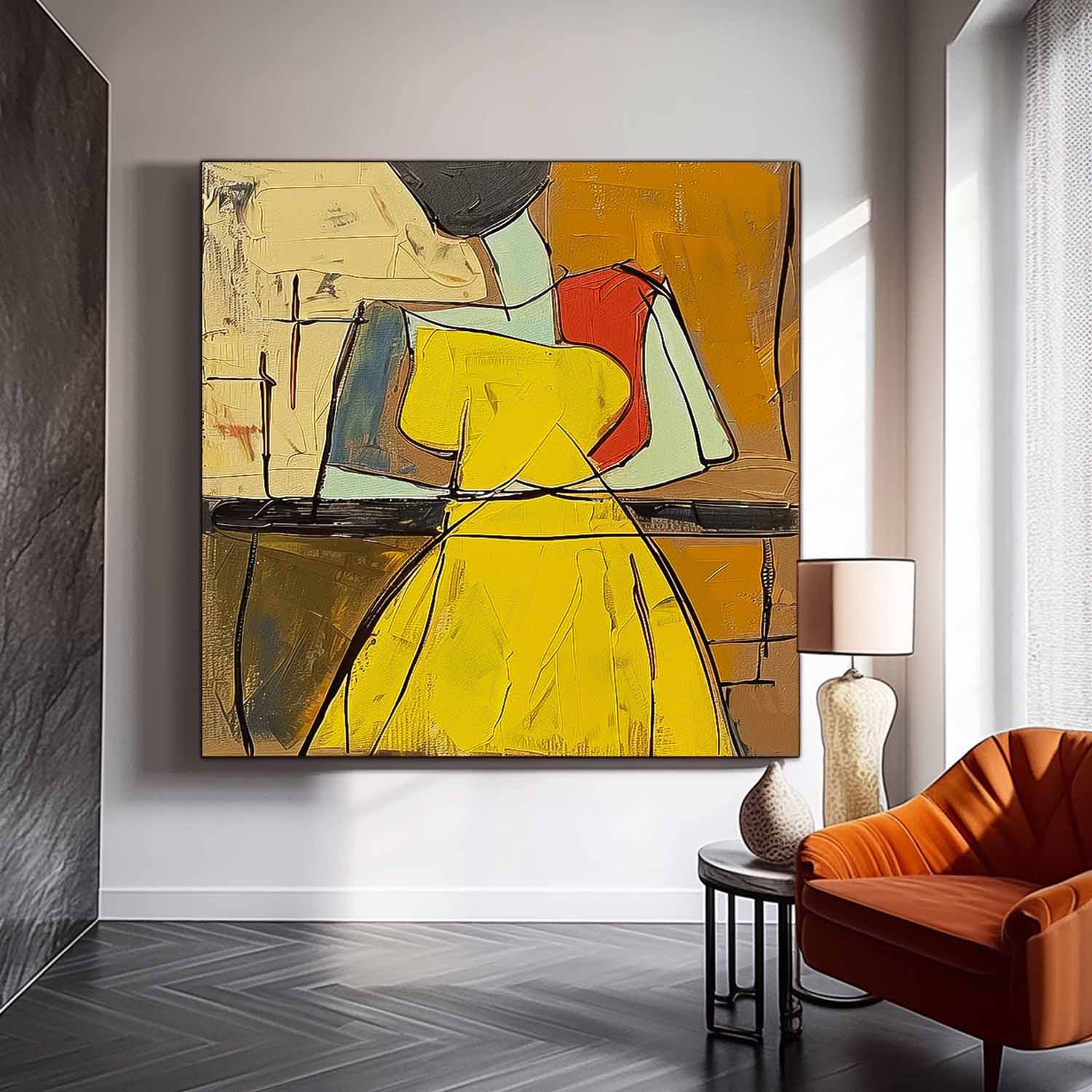 Warm Colors Texture Yellow Dress Girl Wall Art Original Beautiful Dress Figurative Painting Canvas Home Decor