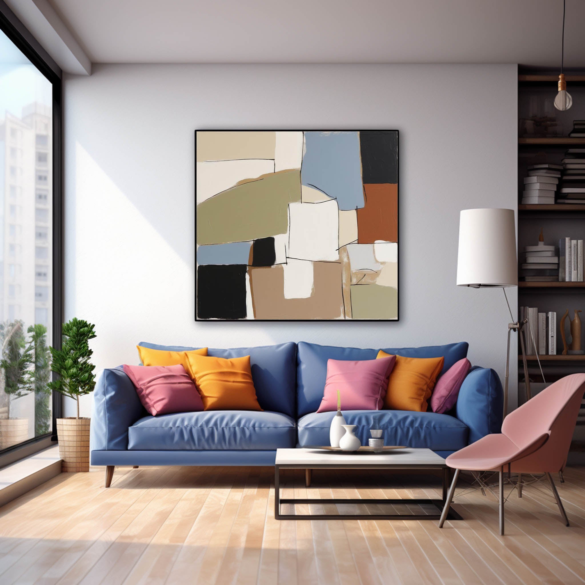 Square Abstract Oil Painting Colorful Large Acrylic Painting On Canvas Original Modern Wall Art For Living Room