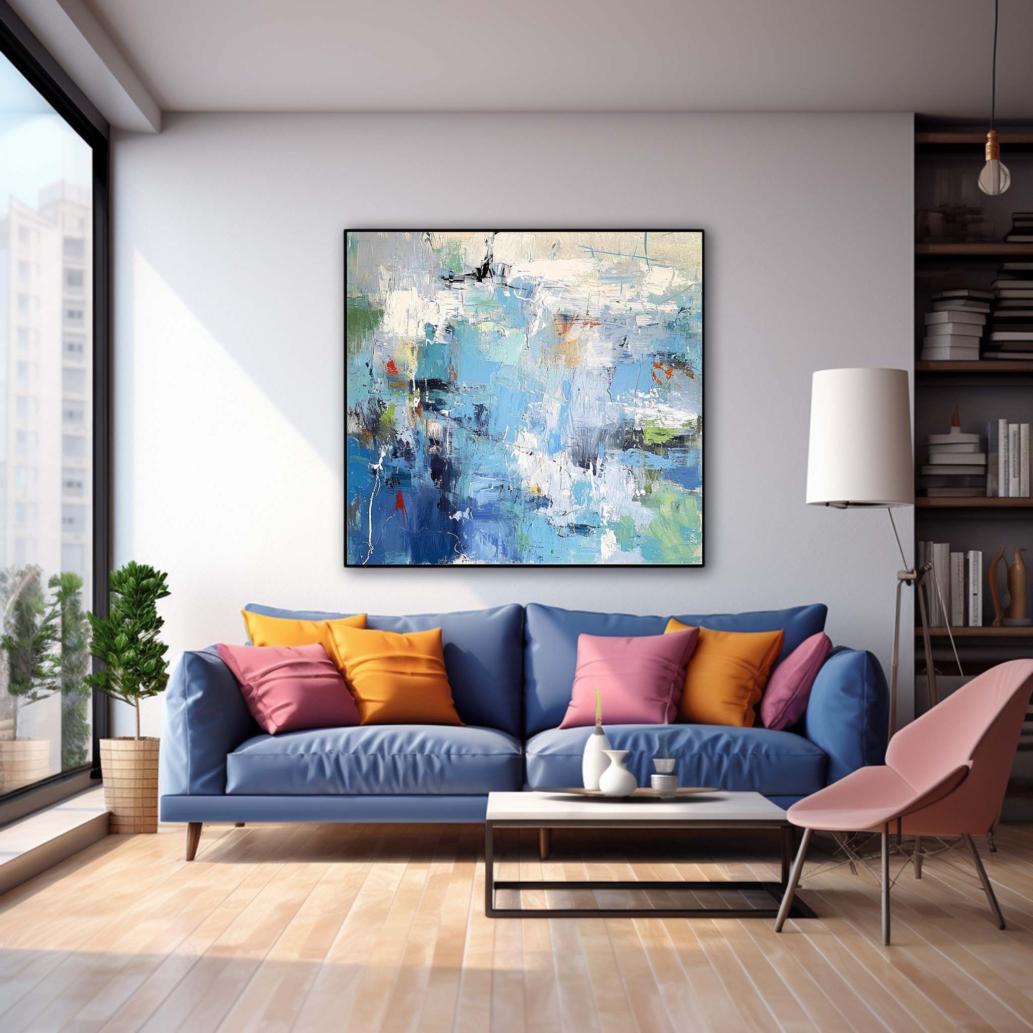 Original Modern Wall Art Square Abstract Texture Oil Painting Blue Large Acrylic Painting On Canvas Home Decor