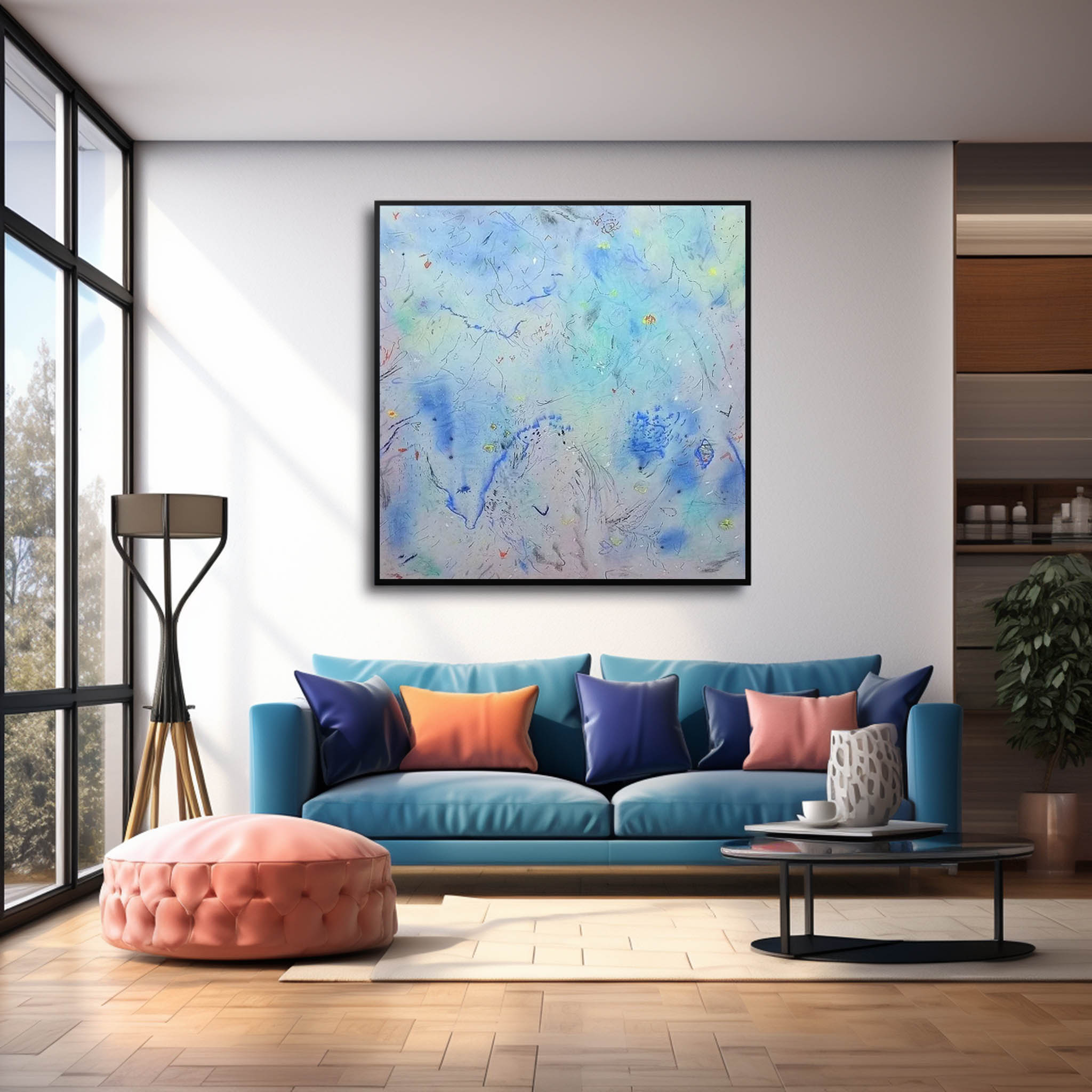 Blue Original Large Abstract Acrylic Painting On Canvas Abstract Graffiti Oil Painting Modern Wall Art Home Decoration