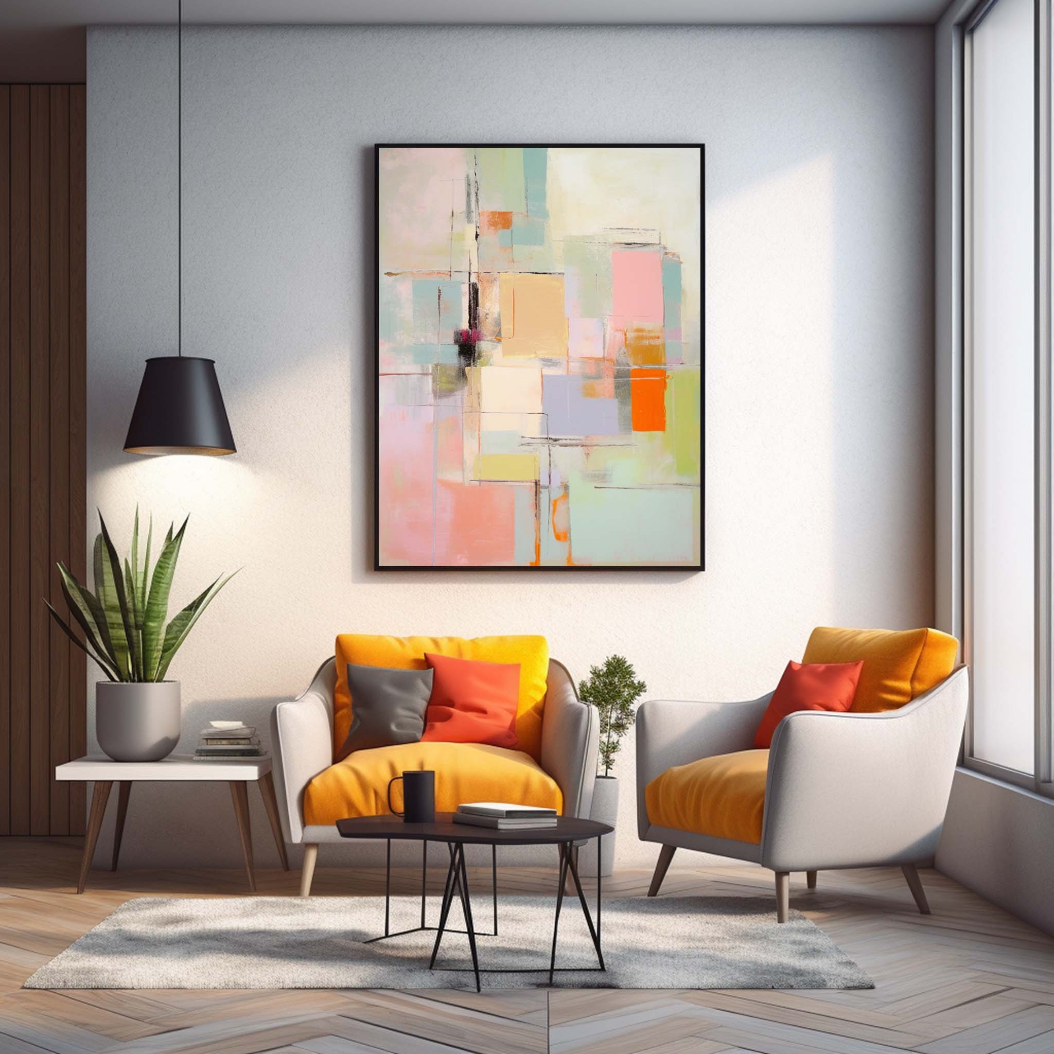 Vibrant colorful Large Original Abstract Oil Painting On Canvas Modern Geometry Texture Wall Art For Living Room