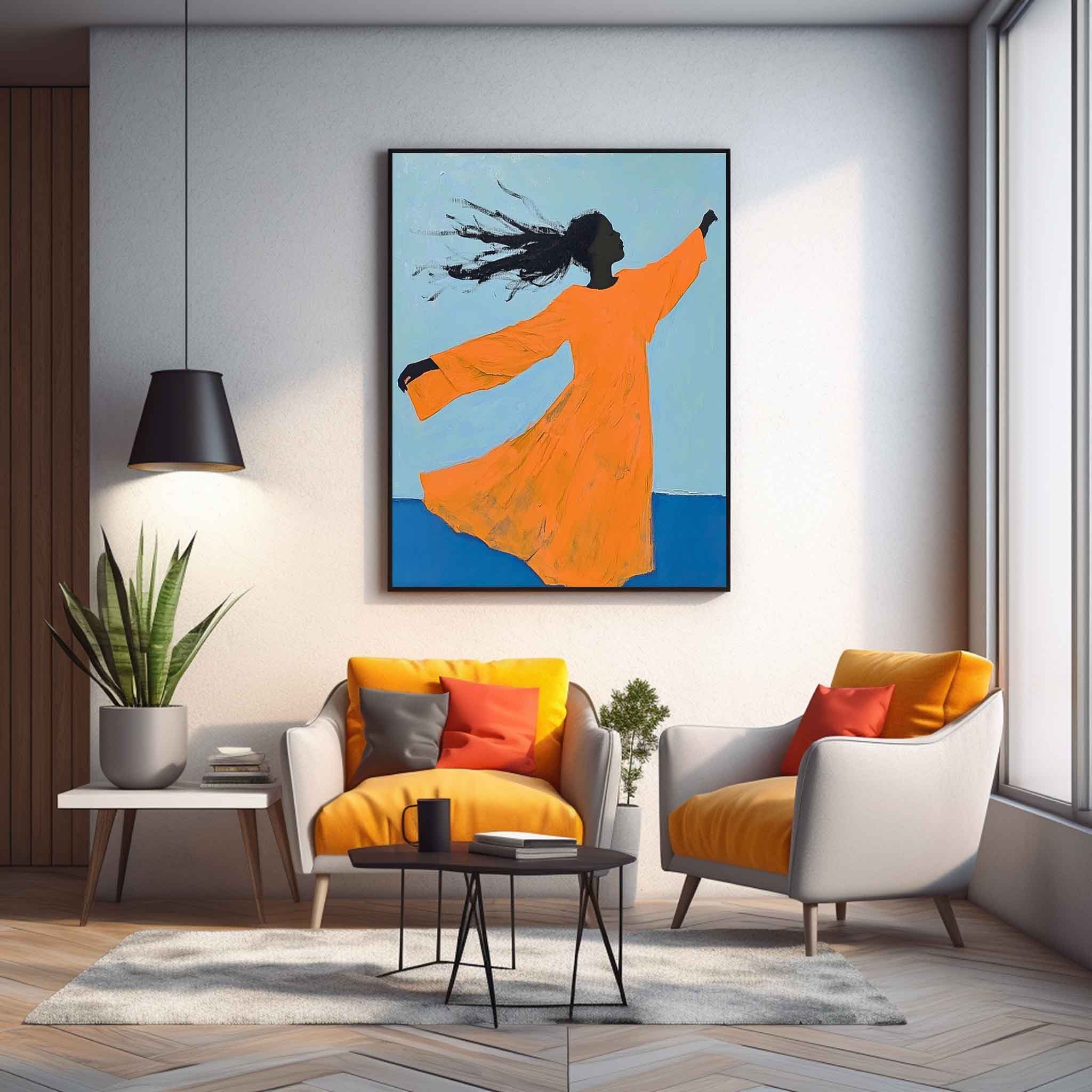 Large Girl Acrylic Painting Framed Original Contemporary Little Girl Wall Art Abstract Artwork Home Decor