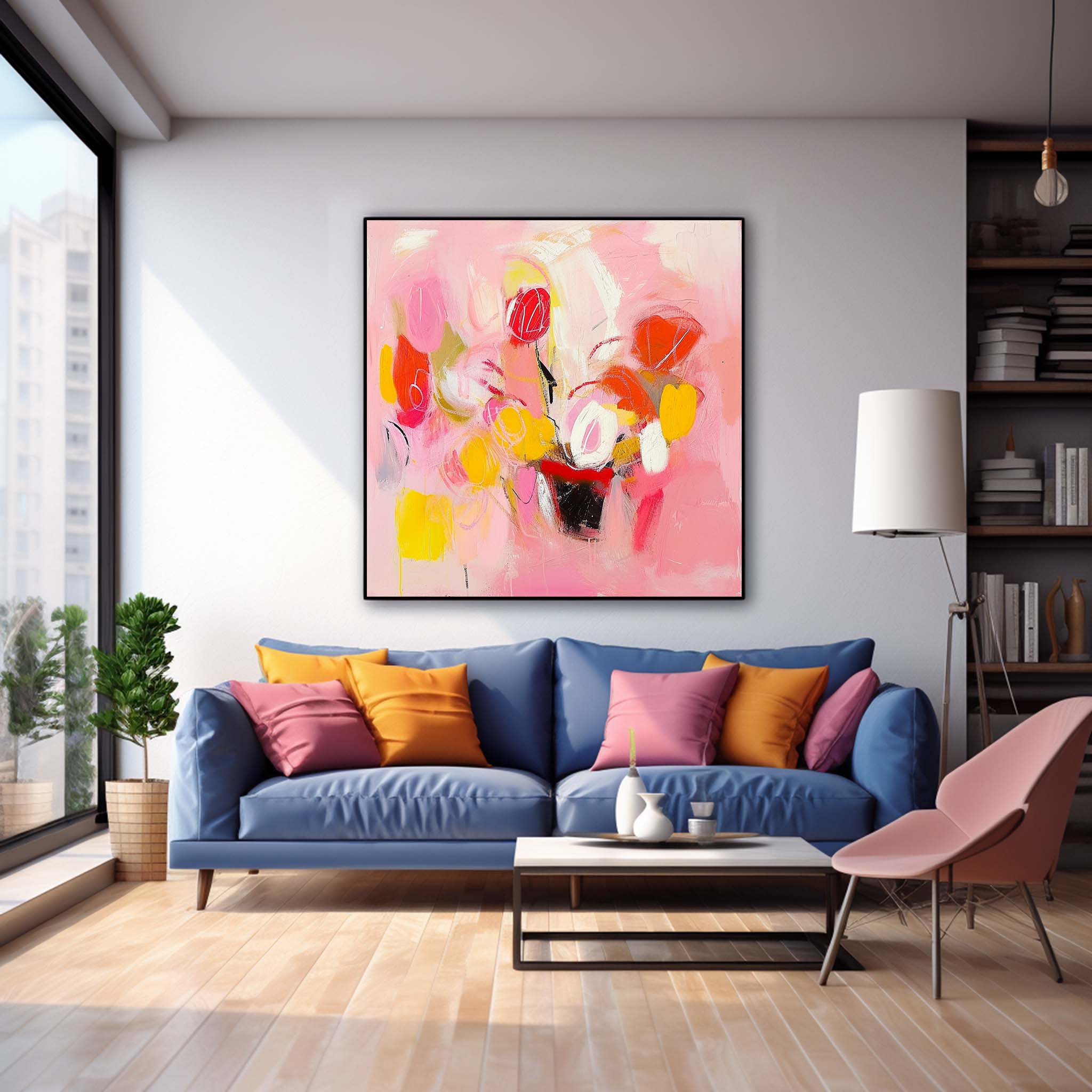 Square Abstract Graffiti Oil Painting Bright Pink Large Acrylic Painting Canvas Original Modern Wall Art For Living Room