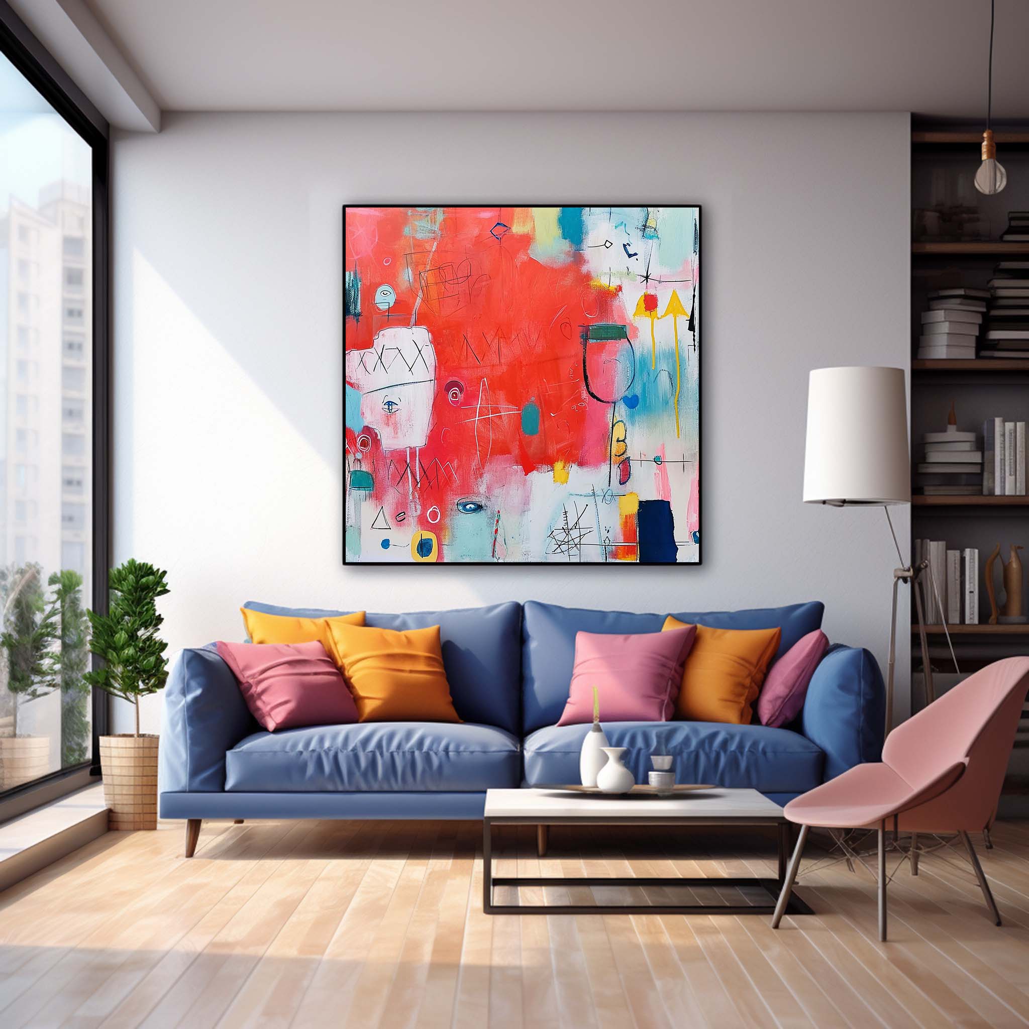 Red Abstract Canvas Art Framed Extra Large Bright Contemporary Art For Living Room