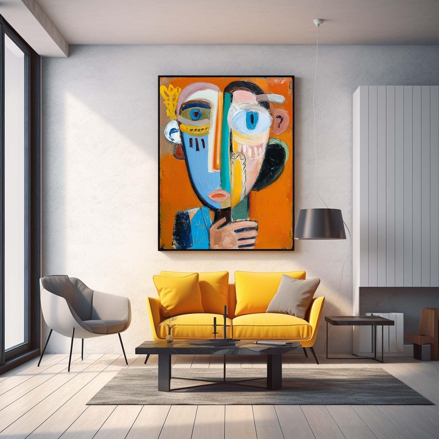 Abstract Portrait Oil Painting On Canvas Large People Wall Art Original Humor Face Painting For Living Room