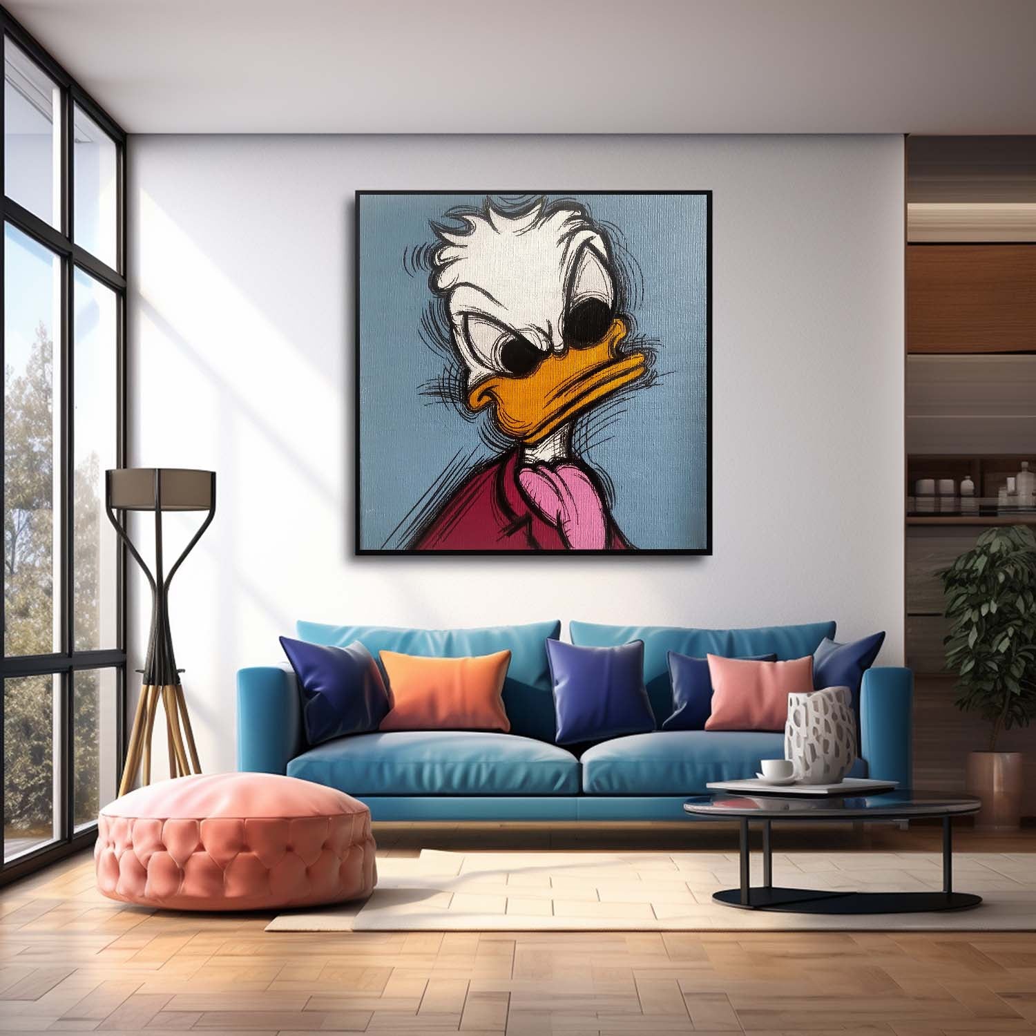 Square Donald Duck Abstract Wall Art Original Graffiti Disney Characters Painting Canvas Large Artwork