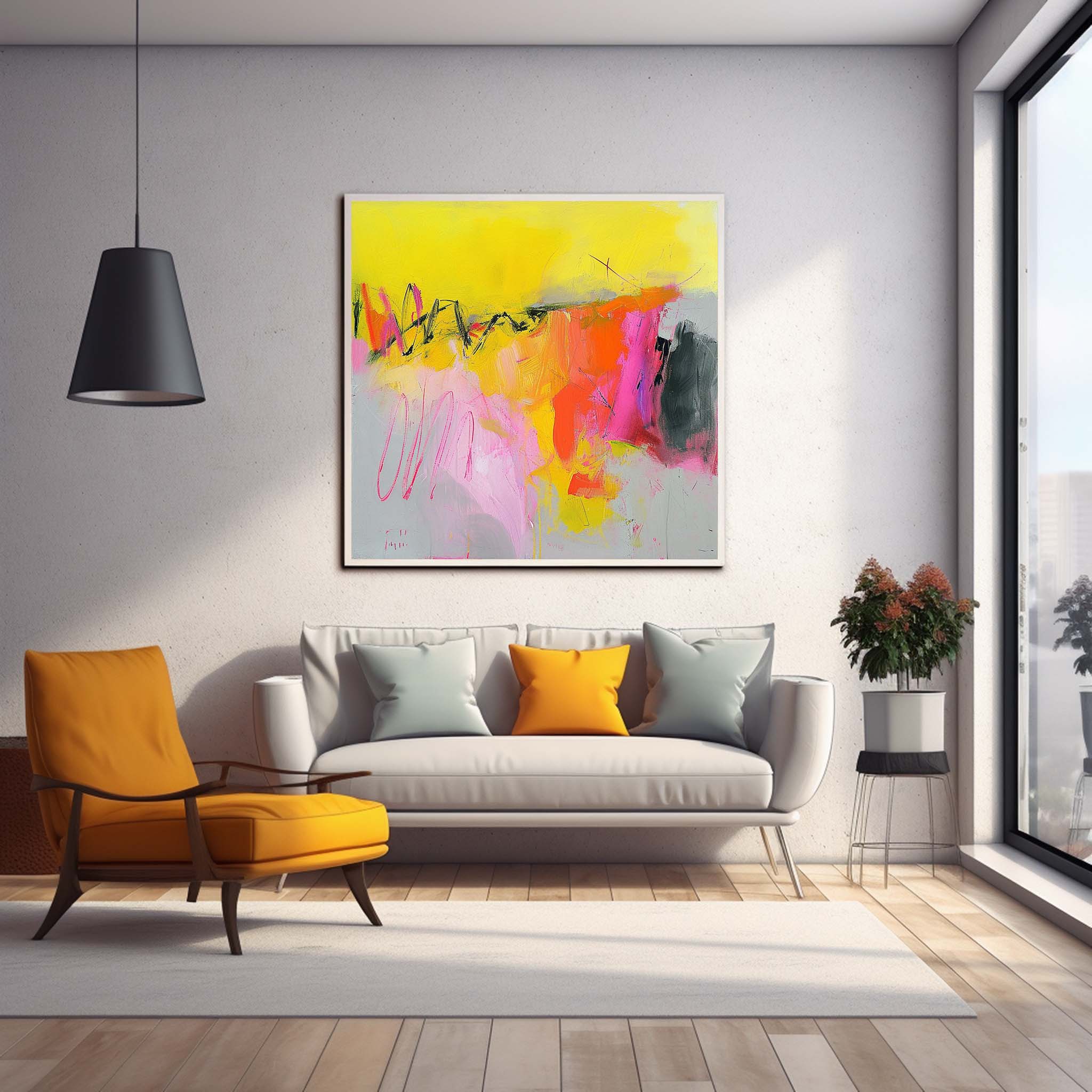 Bright Acrylic Painting Abstract Artwork Framed Abstract Expressionist Paintings For Sale