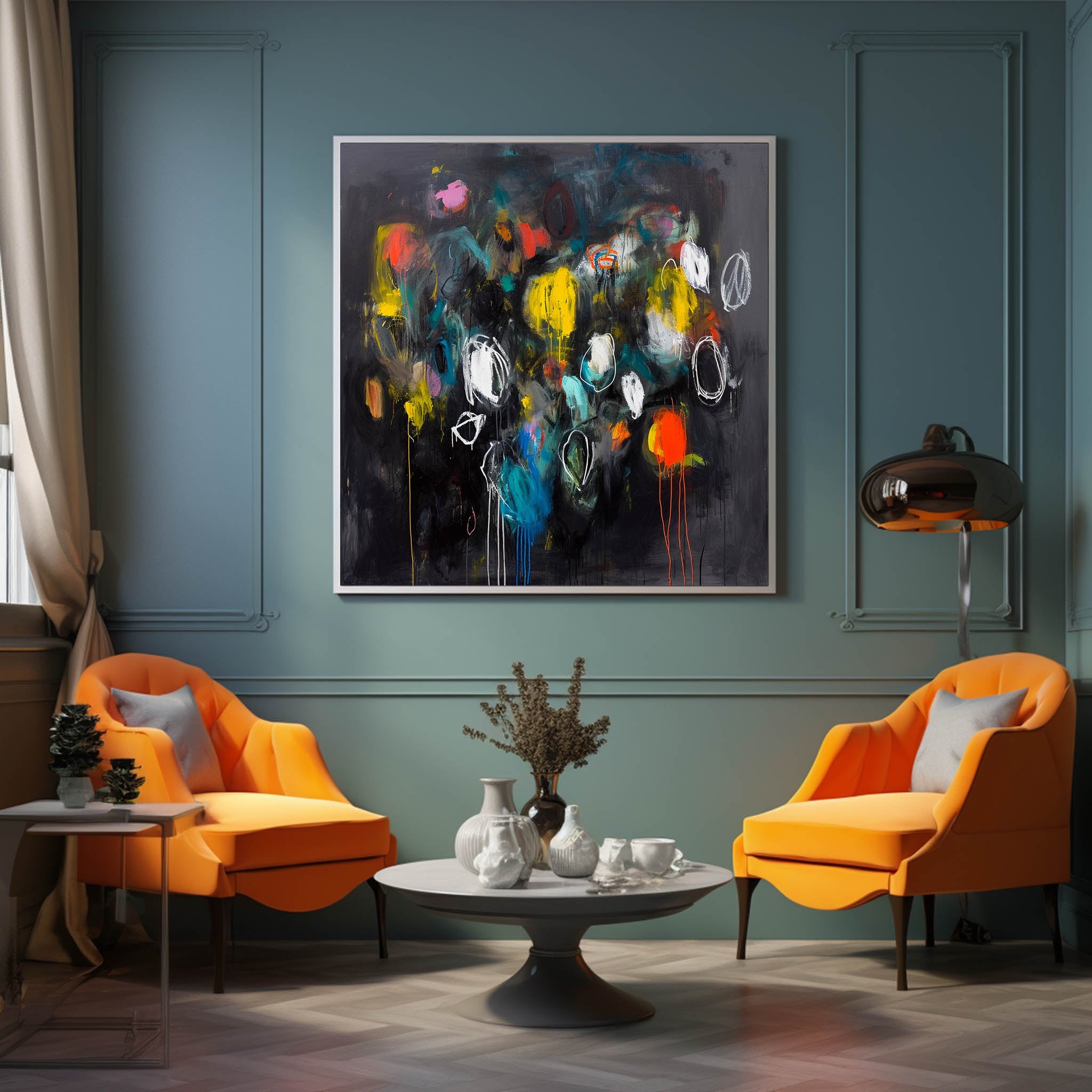 Square Abstract Texture Oil Painting Bright Black Large Acrylic Painting On Canvas Original Modern Wall Art Home Decor