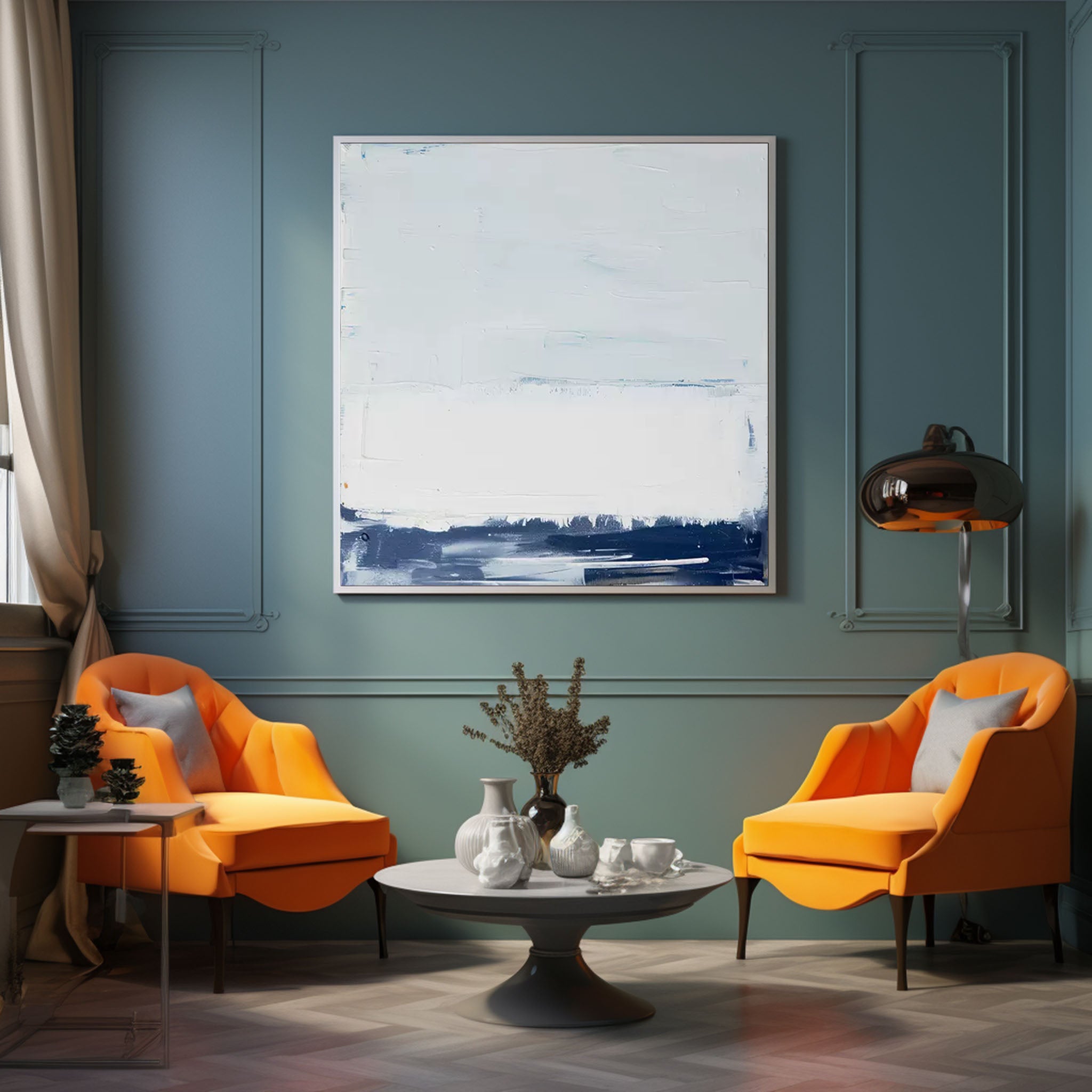 Large White And Blue Minimalist Art Modern Texture Abstract Acrylic Painting On Canvas Original Canvas Wall Art Home Decor