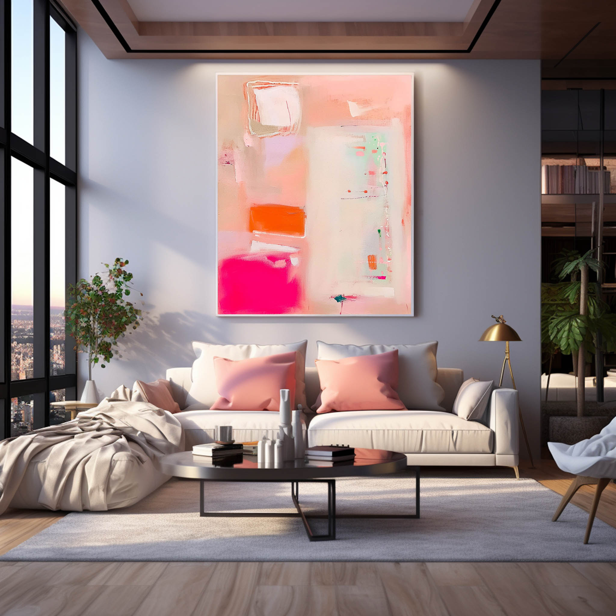 Modern Vibrant Pink Colorful Wall Art Quality Large Original Abstract Oil Painting On Canvas Home Decor