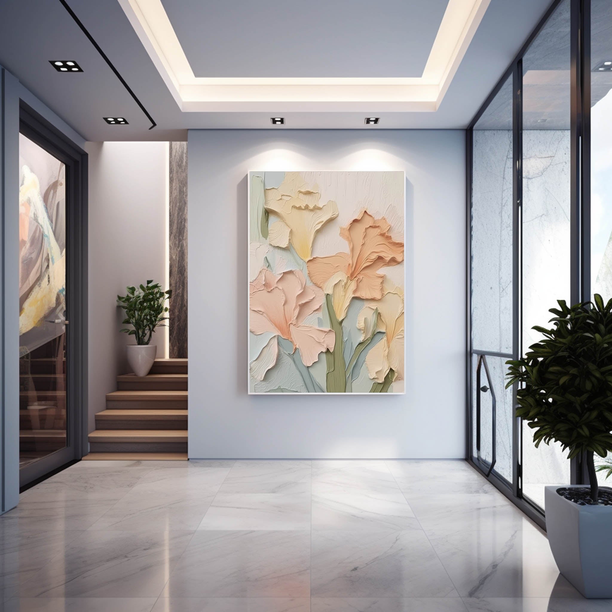 Original Flower Wall Art Coloeful Large Textured Floral Acrylic Painting Modern Painting Canvas For Living Room