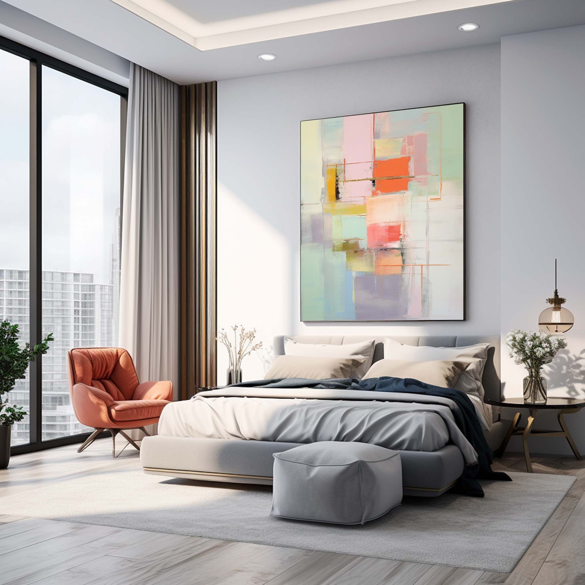 Vibrant colorful Modern Texture Wall Art Large Original Abstract Oil Painting On Canvas For Living Room