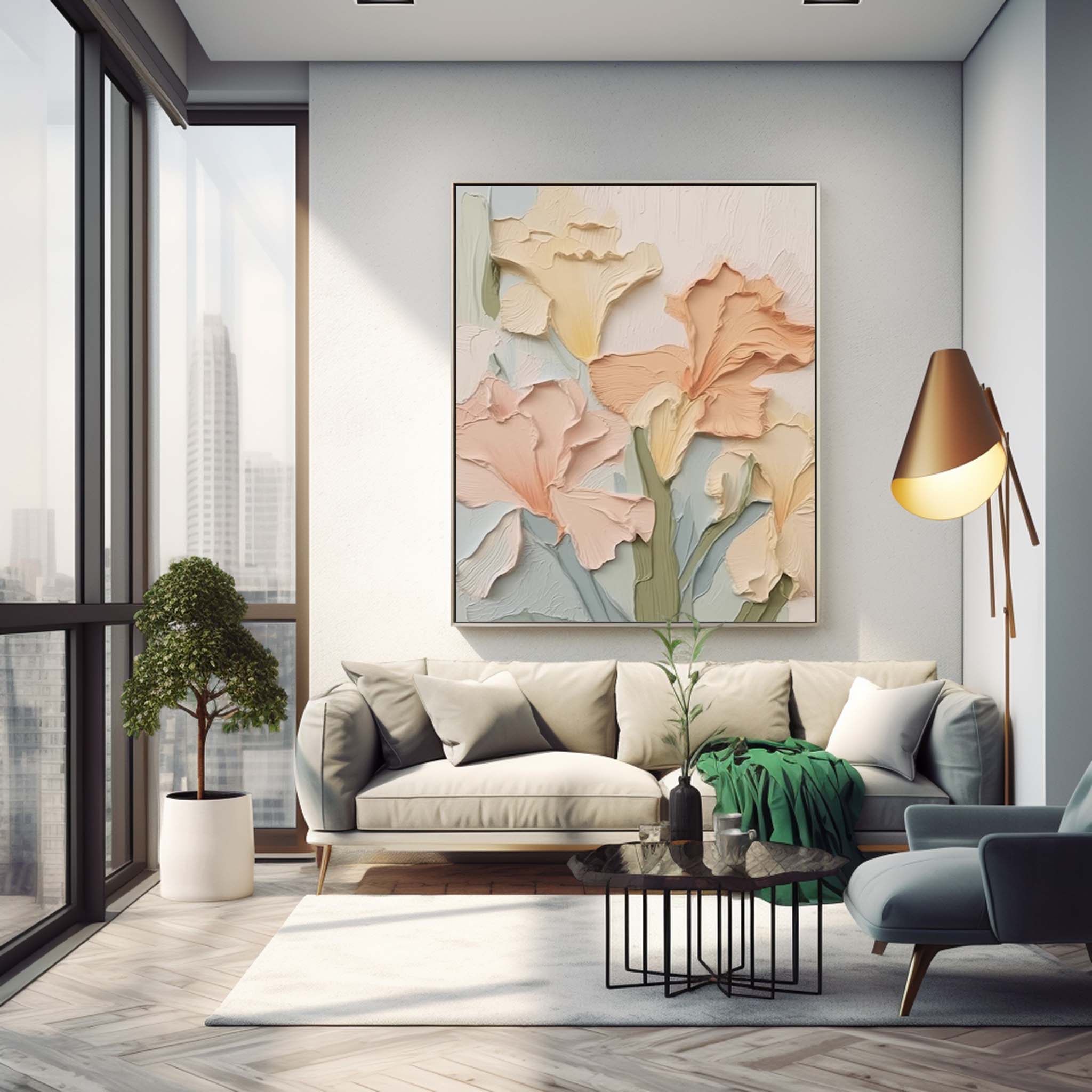 Original Flower Wall Art Coloeful Large Textured Floral Acrylic Painting Modern Painting Canvas For Living Room