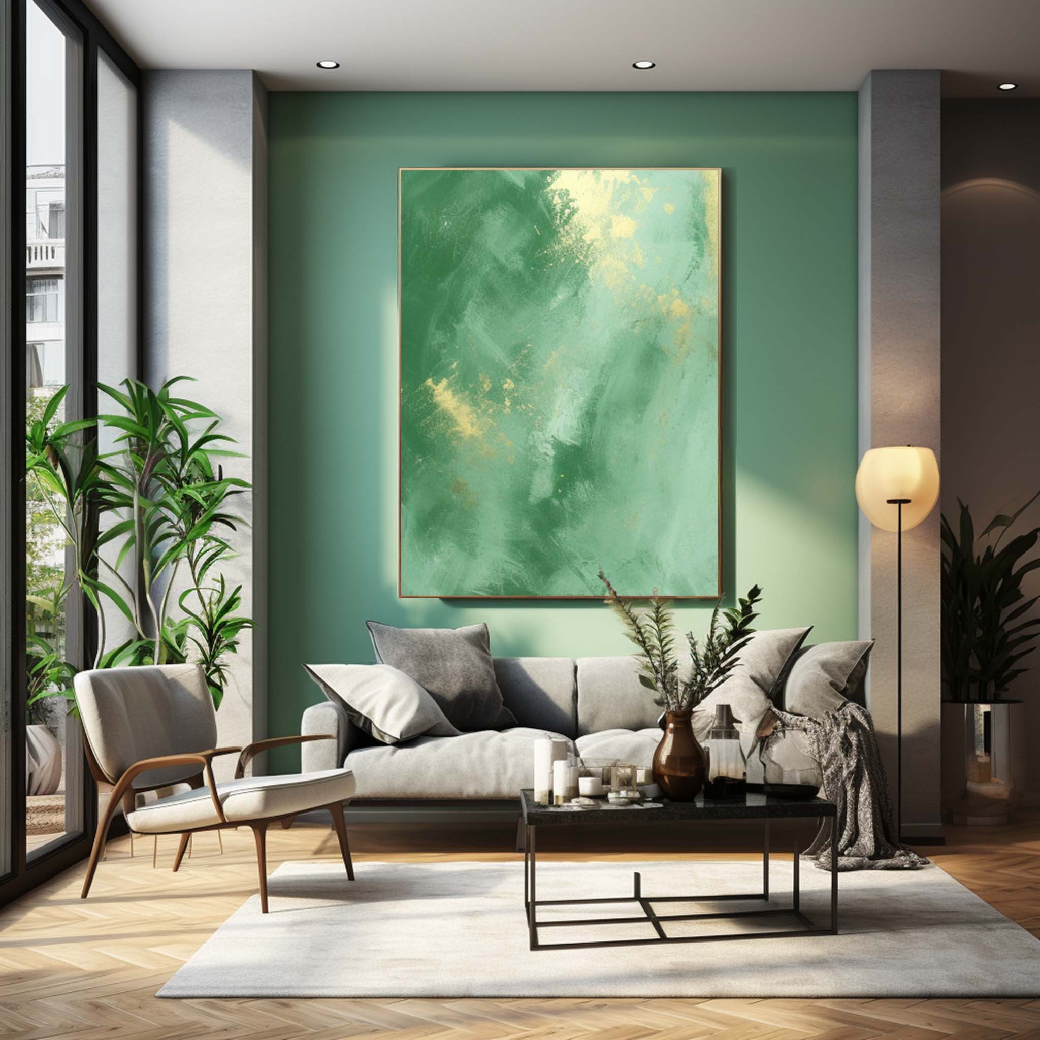 Green Modern Texture Wall Art  Large Original Abstract Oil Painting On Canvas For Living Room