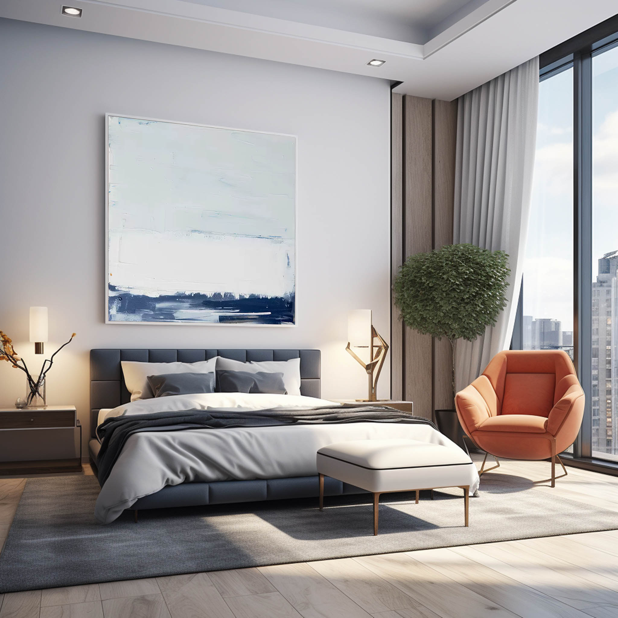 Large White And Blue Minimalist Art Modern Texture Abstract Acrylic Painting On Canvas Original Canvas Wall Art Home Decor