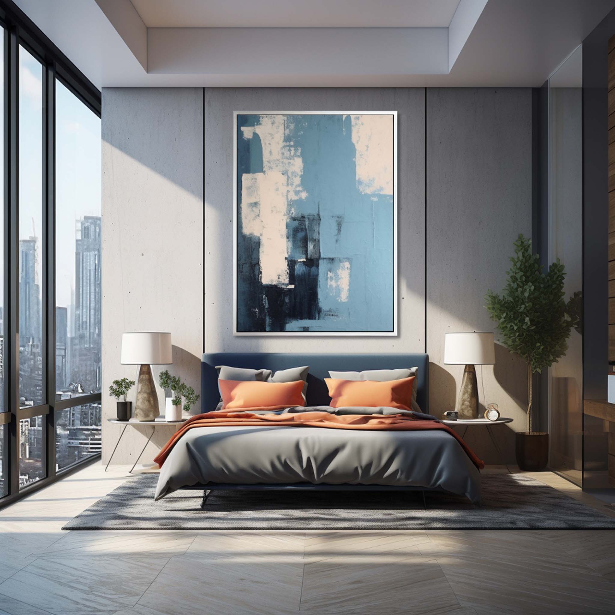 Large Original Abstract Oil Painting On Canvas Blue Modern Texture Wall Art For Living Room