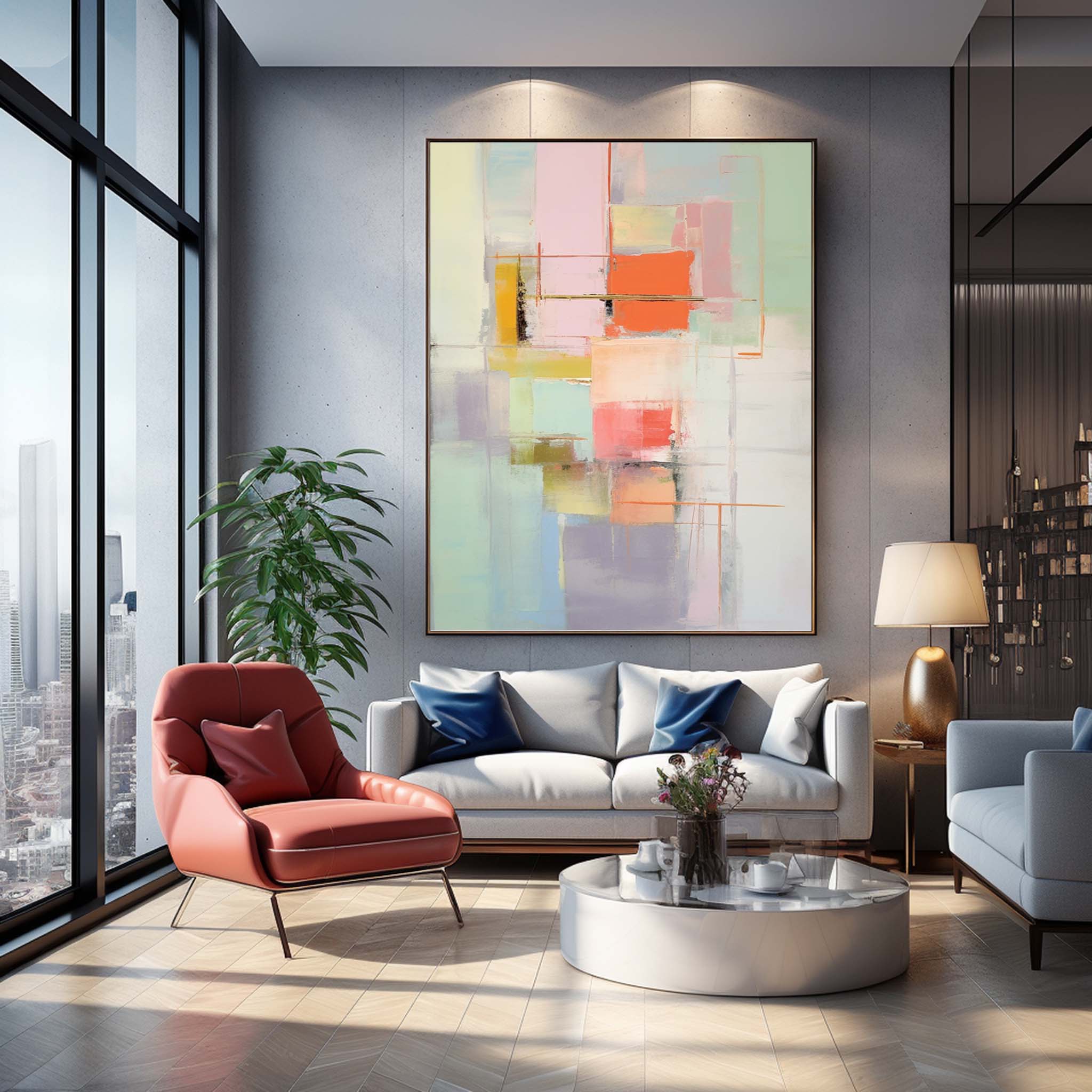 Vibrant colorful Modern Texture Wall Art Large Original Abstract Oil Painting On Canvas For Living Room