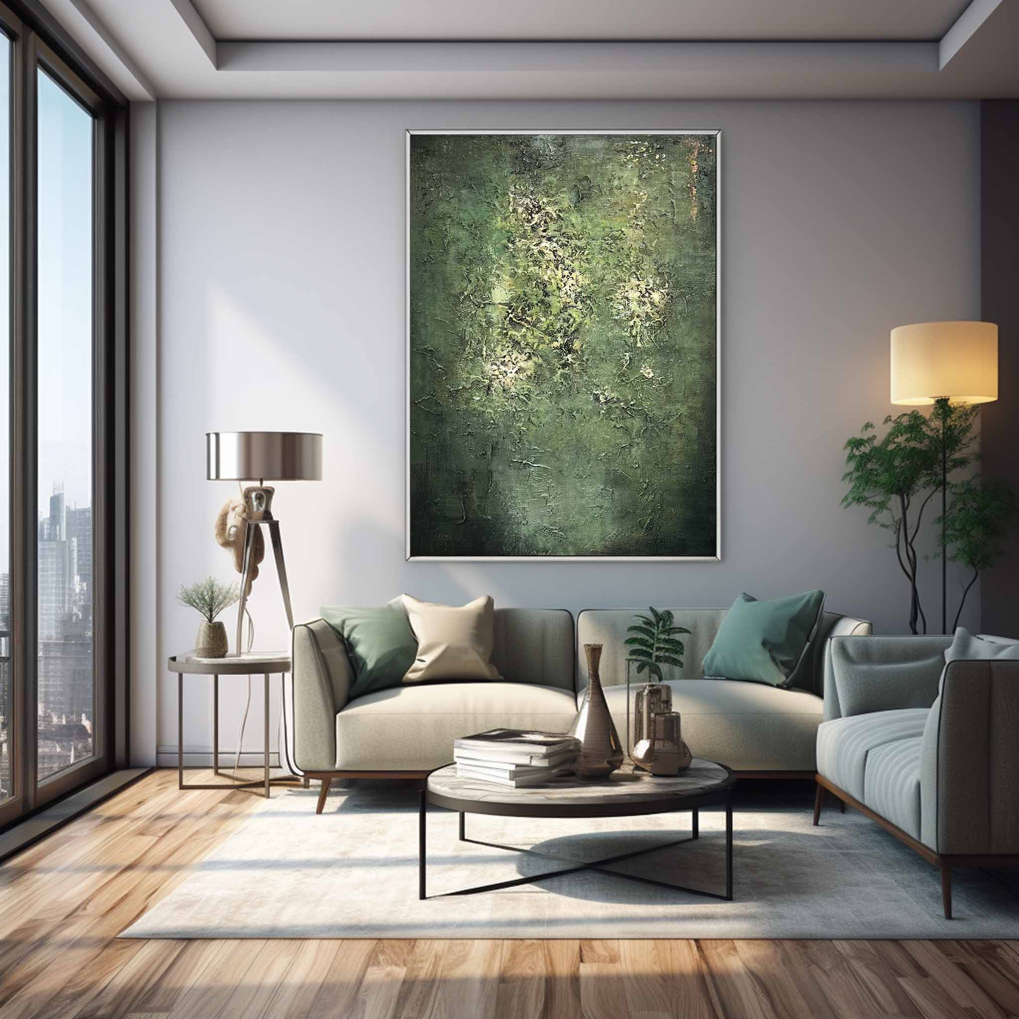 Green Modern Wall Art Large Original Texture Abstract Oil Painting On Canvas For Living Room