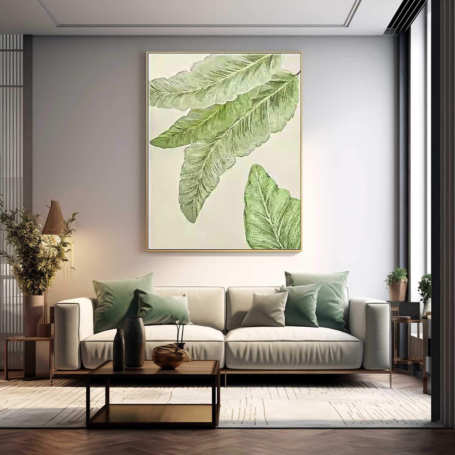 Original Texture Leaves Artwork Green Leaves Oil Painting On Canvas Oversize For Living Room