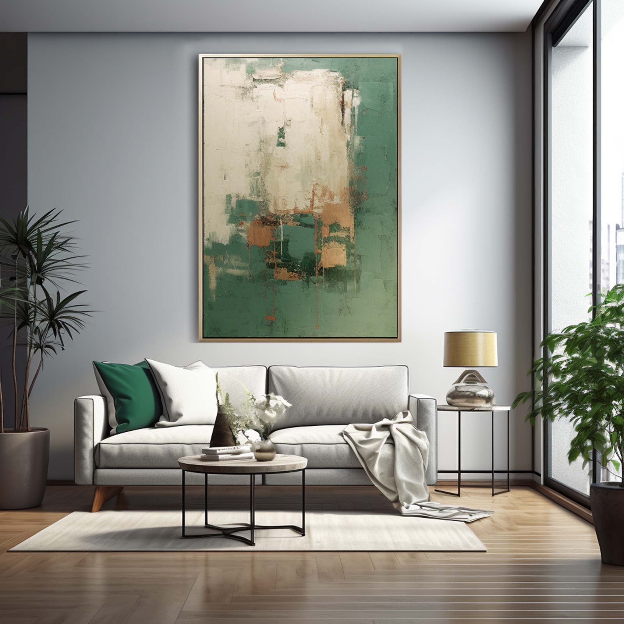 Large Original Painting Green Modern Texture Wall Art Warm Color Abstract Oil Painting On Canvas Home Decor