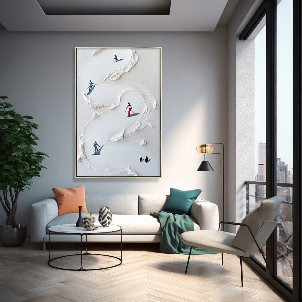 Large Original Ski Painting Modern Texture Wall Art White Abstract Oil Painting On Canvas Home Decor