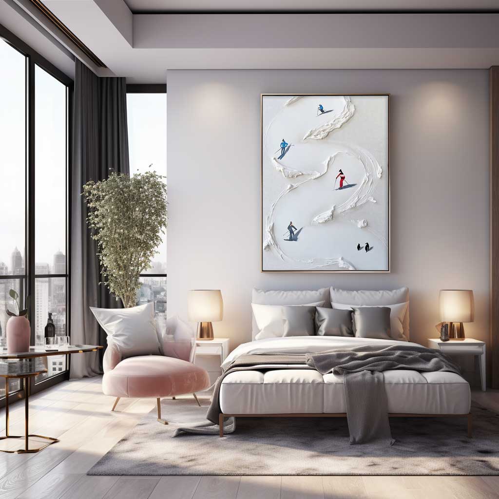 Large Original Ski Painting Modern Texture Wall Art White Abstract Oil Painting On Canvas Home Decor