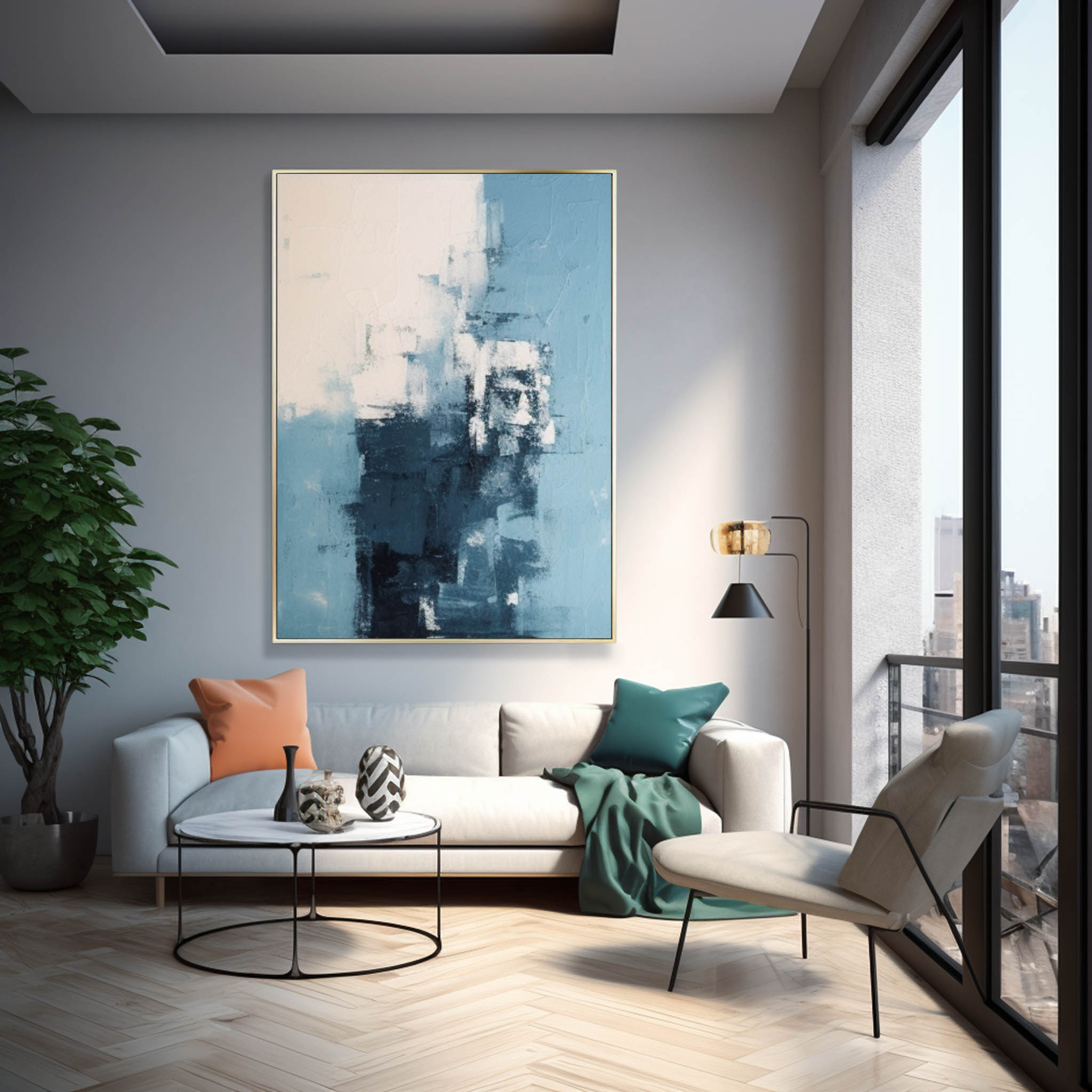 Blue Modern Texture Wall Art Large Original Abstract Oil Painting On Canvas For Living Room