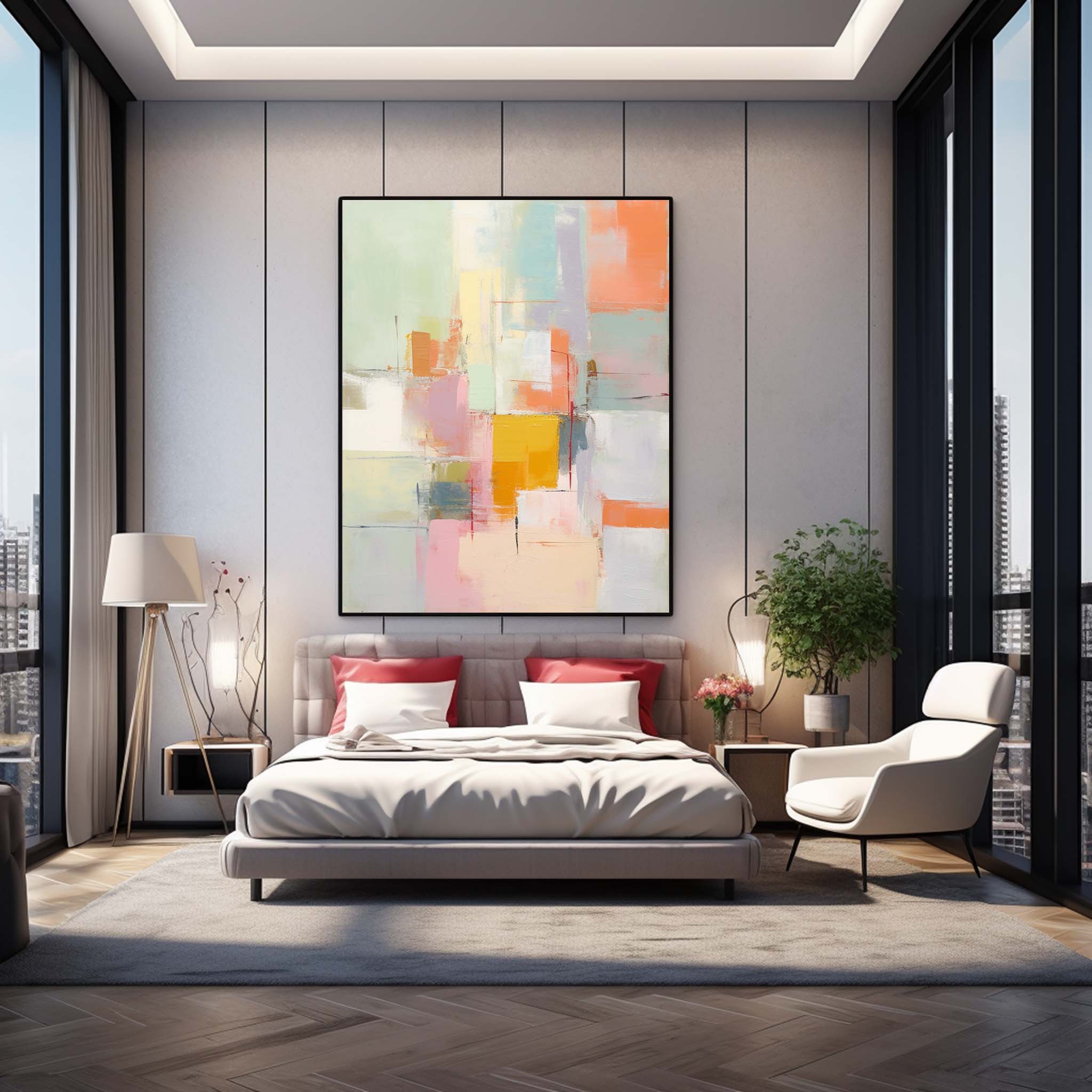 Vibrant colorful Large Original Abstract Oil Painting On Canvas Modern Texture Wall Art For Living Room