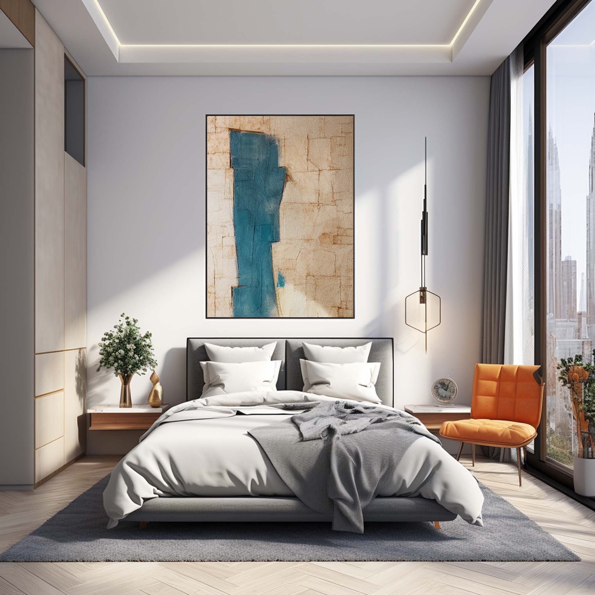 Blue And Beige Large Original Abstract Oil Painting On Canvas Modern Texture Wall Art For Living Room