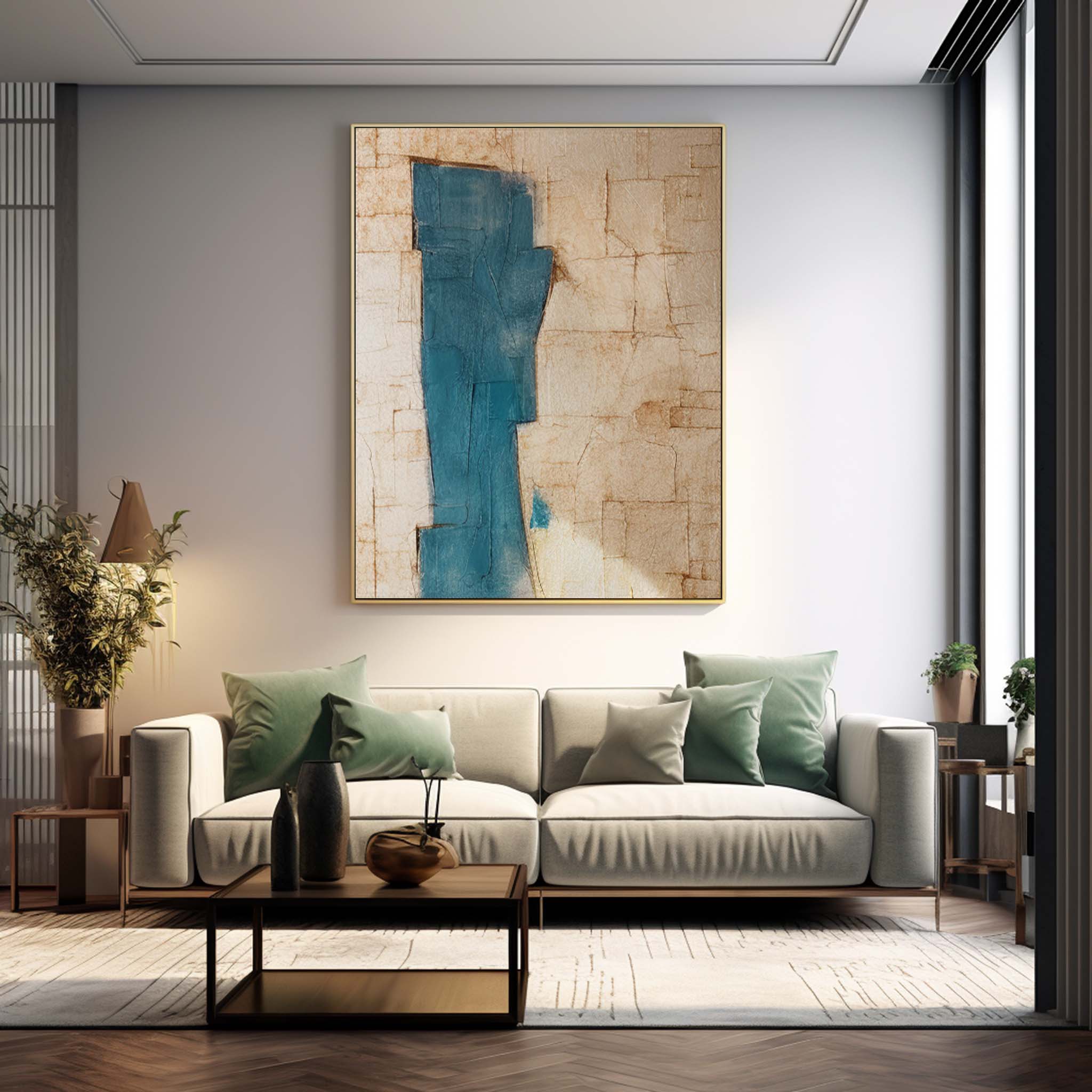 Blue And Beige Large Original Abstract Oil Painting On Canvas Modern Texture Wall Art For Living Room