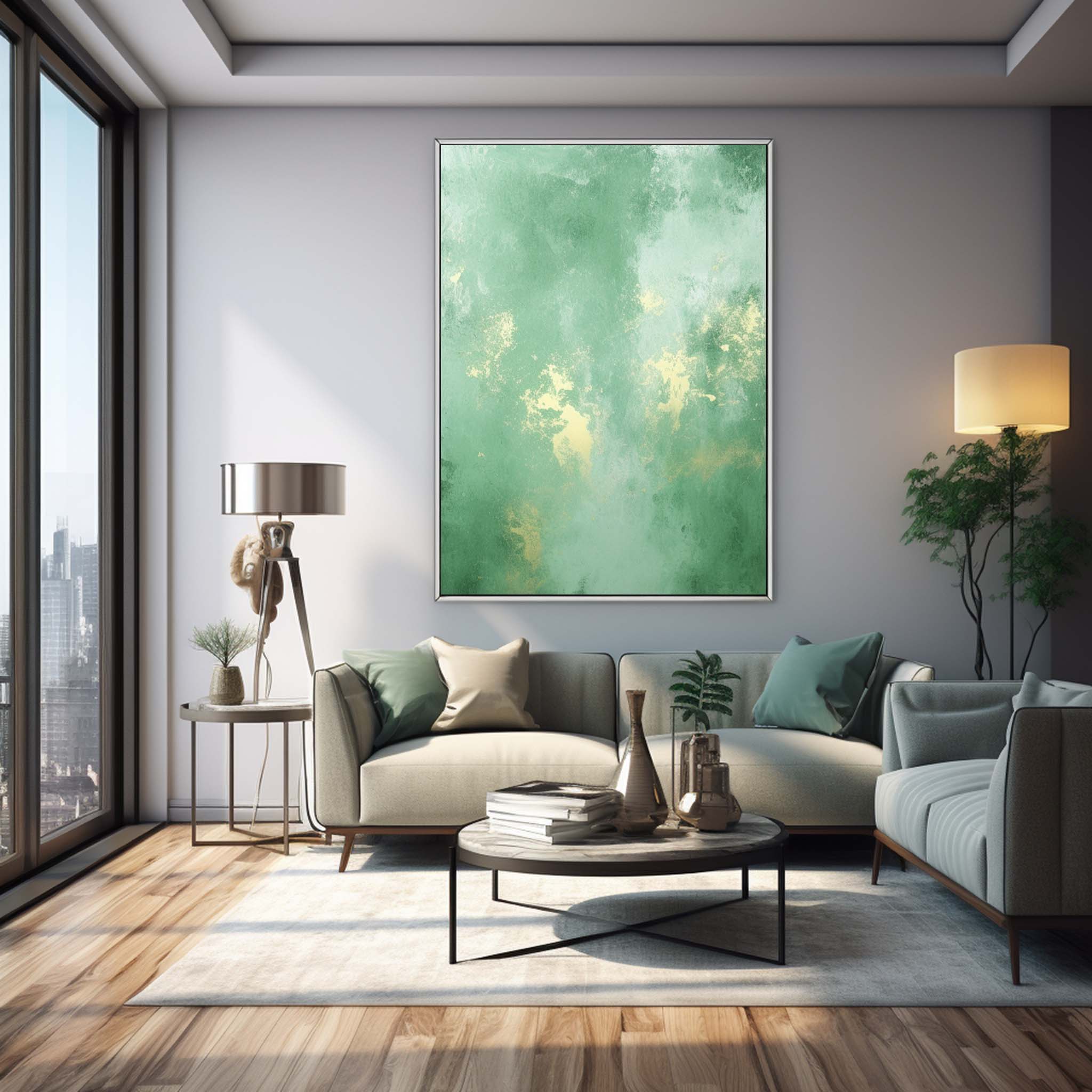 Large Original Abstract Oil Painting On Canvas Green Modern Texture Wall Art For Living Room