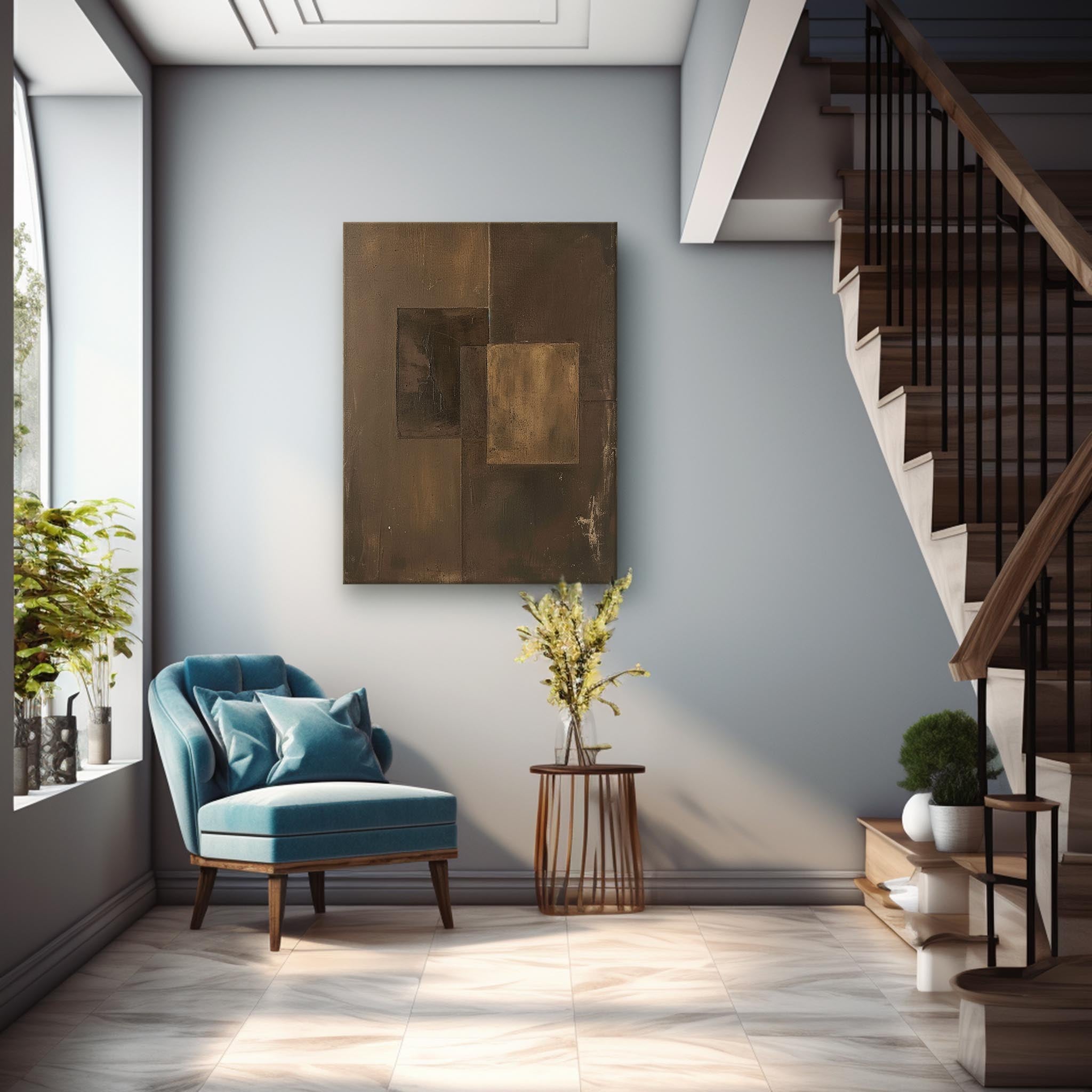 Brown Modern Minimalist  Wall Art Large Original Abstract Oil Painting On Canvas For Living Room