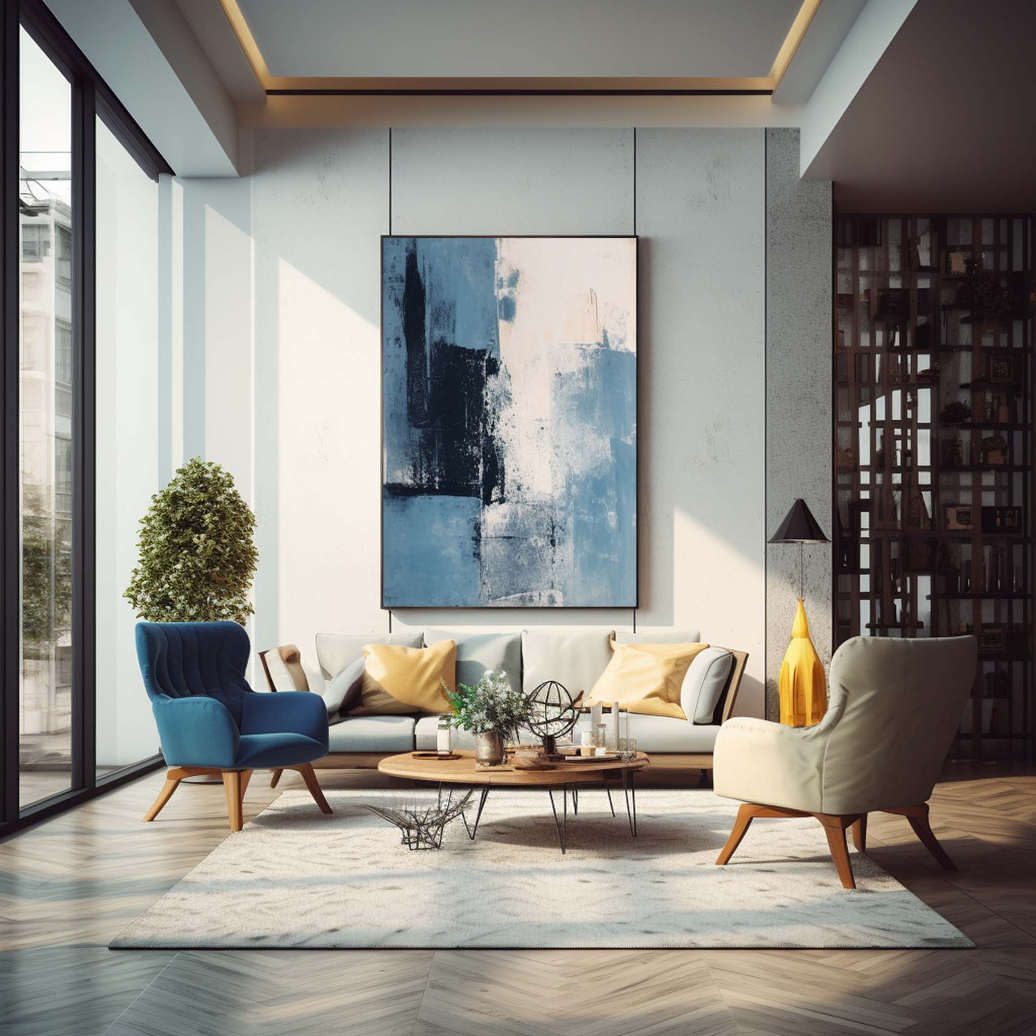 Blue Modern Texture Wall Art Large Original Abstract Oil Painting On Canvas For Living Room