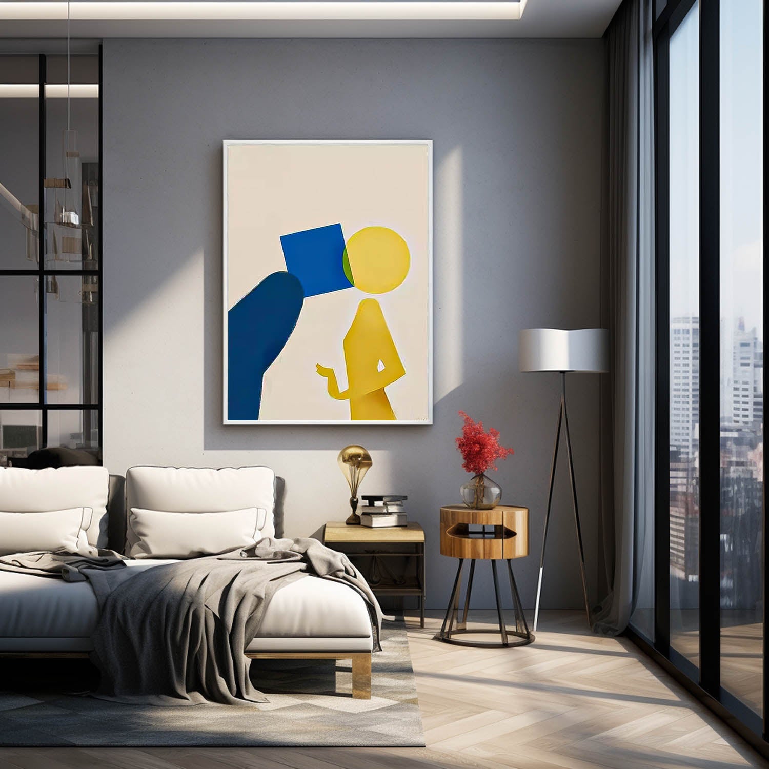 Original Hand-Painted Artwork Large Cute Little Guy Wall Art Minimalist Abstract Canvas Oil Painting