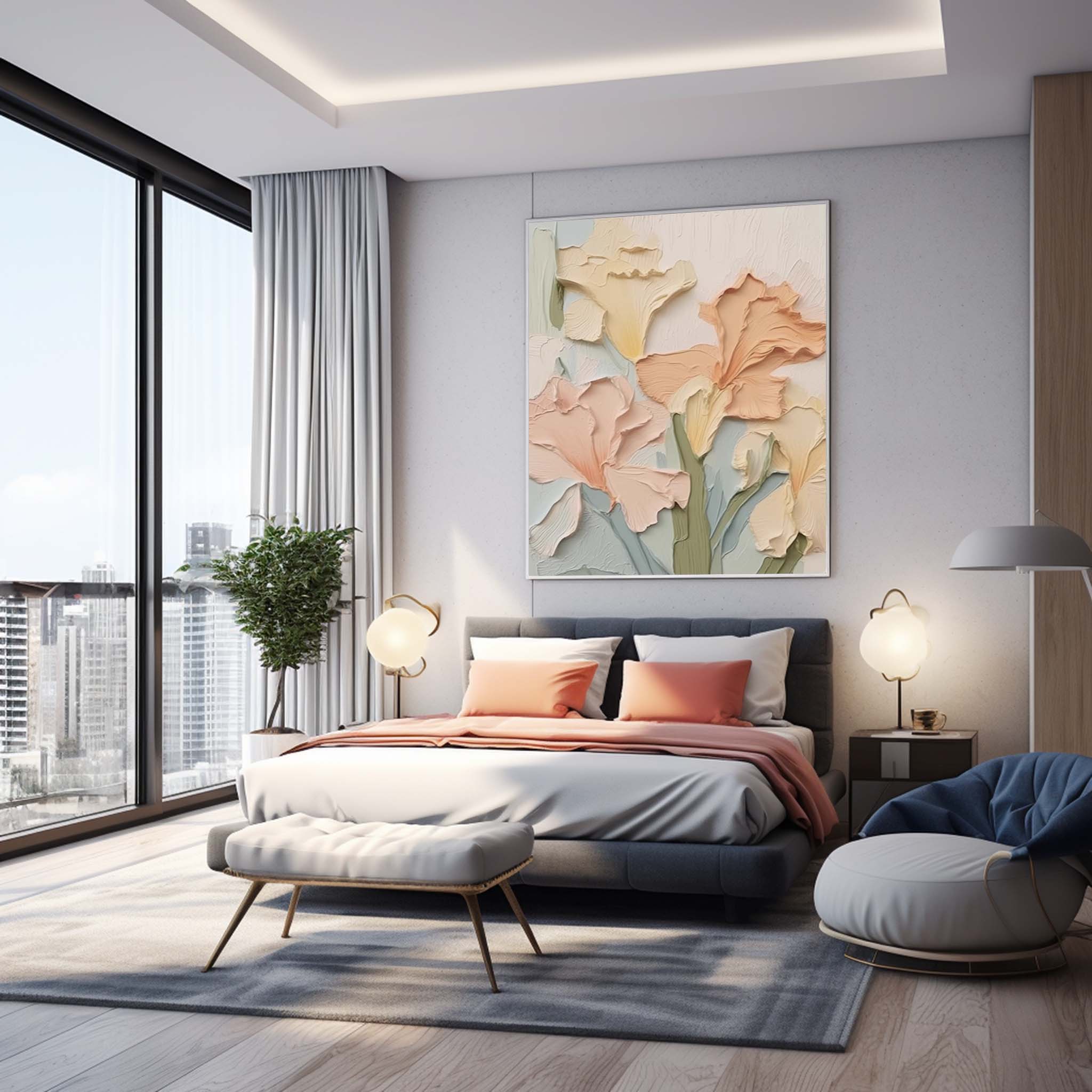 Original Flower Wall Art Coloeful Large Textured Floral Acrylic Painting Modern Painting Canvas For Living Room