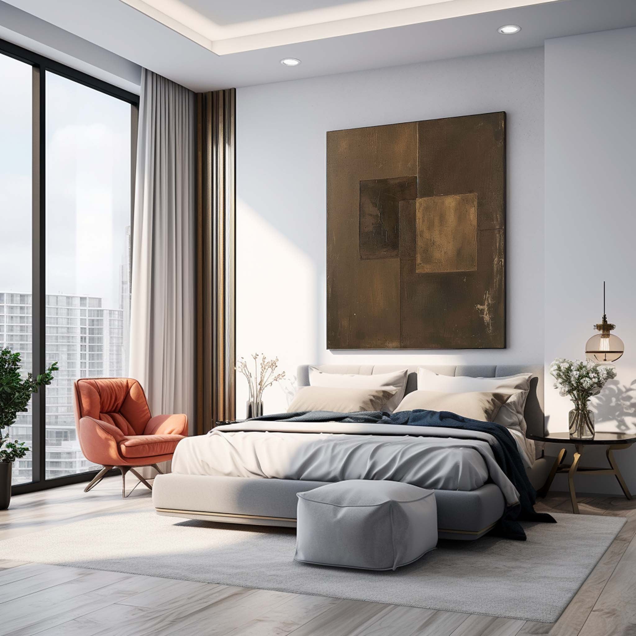 Brown Modern Minimalist  Wall Art Large Original Abstract Oil Painting On Canvas For Living Room