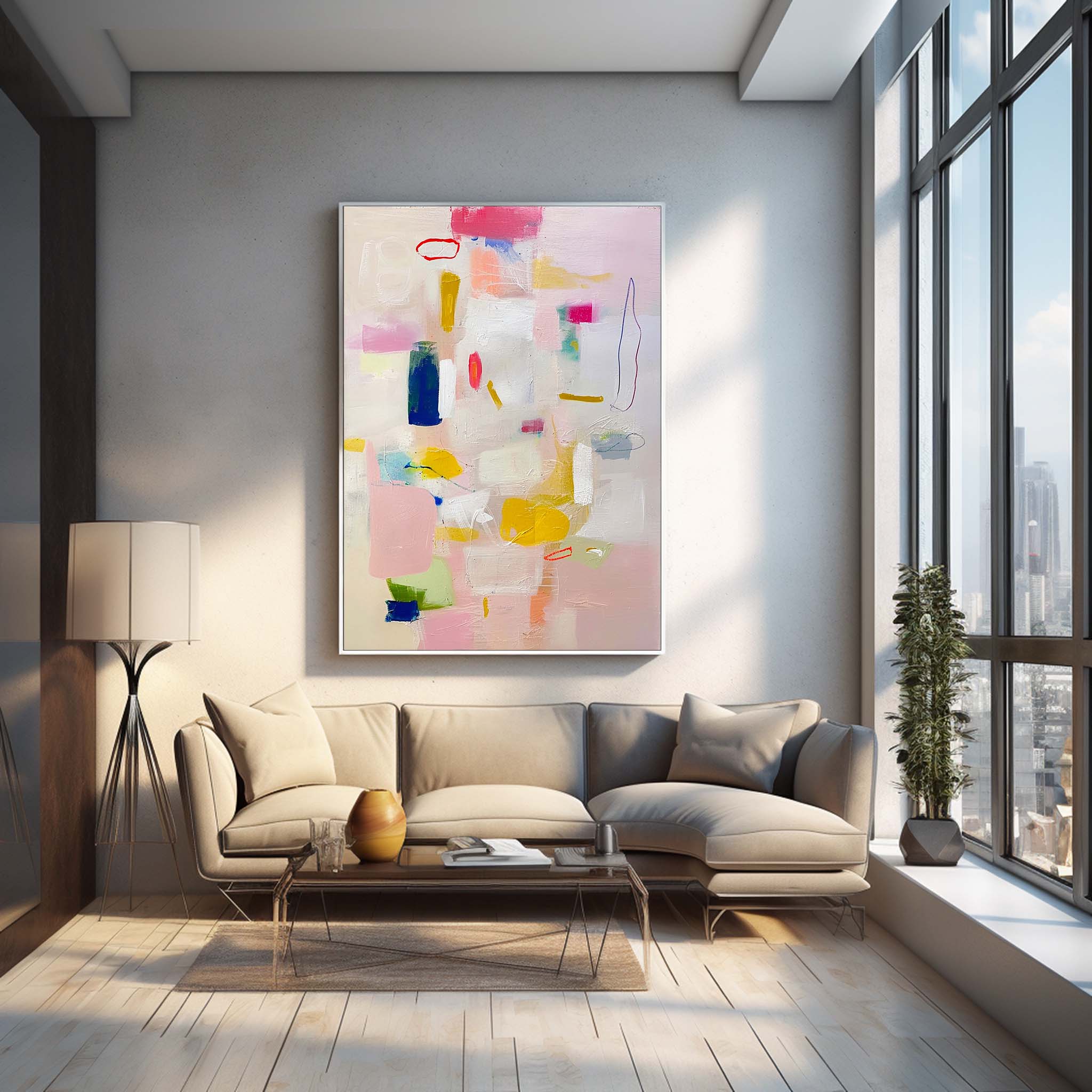 Modern Vibrant Pink Colorful Wall Art Quality Large Original Abstract Oil Painting On Canvas For Living Room