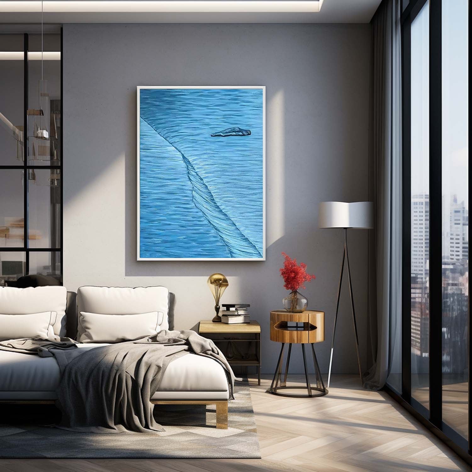Original Hand-Painted Artwork Large Blue StereoscopicWall Art Minimalist Abstract Canvas Oil Painting